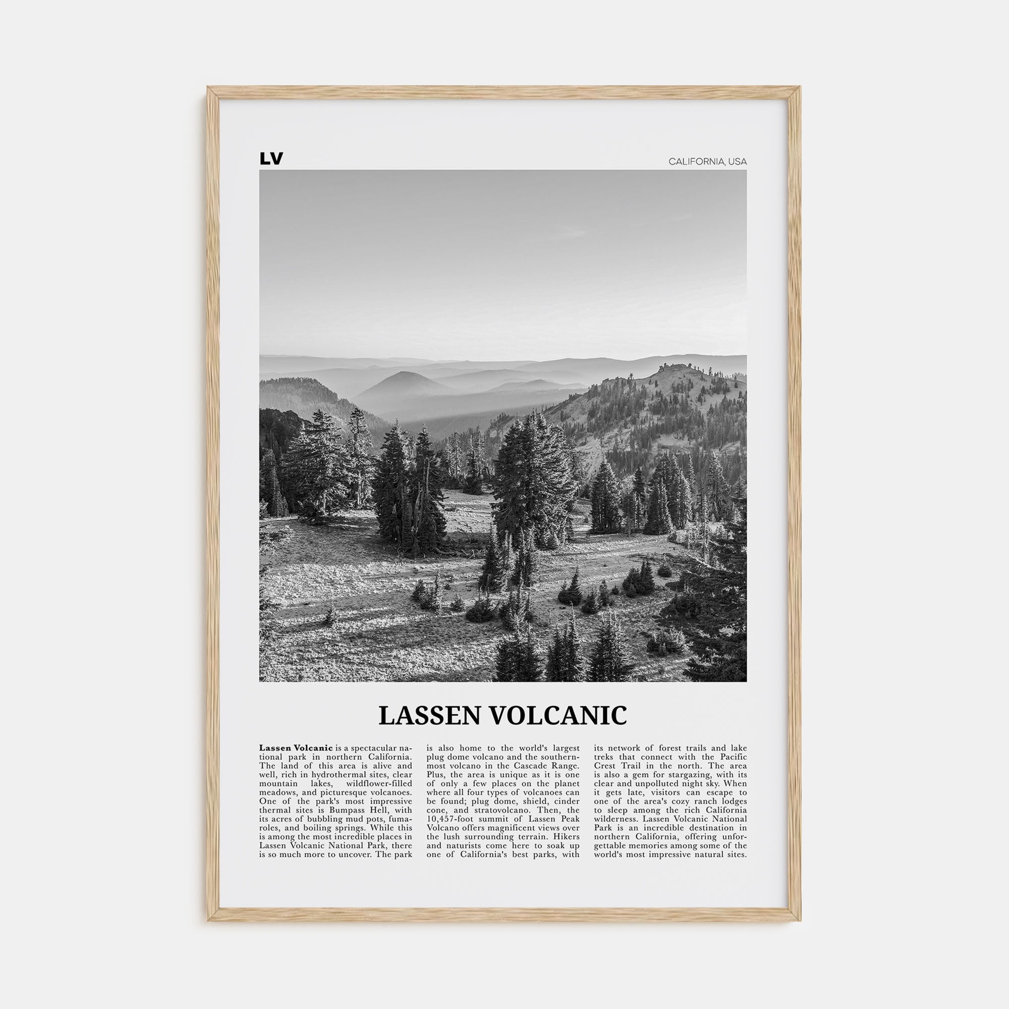 Lassen Volcanic National Park Travel B&W Poster