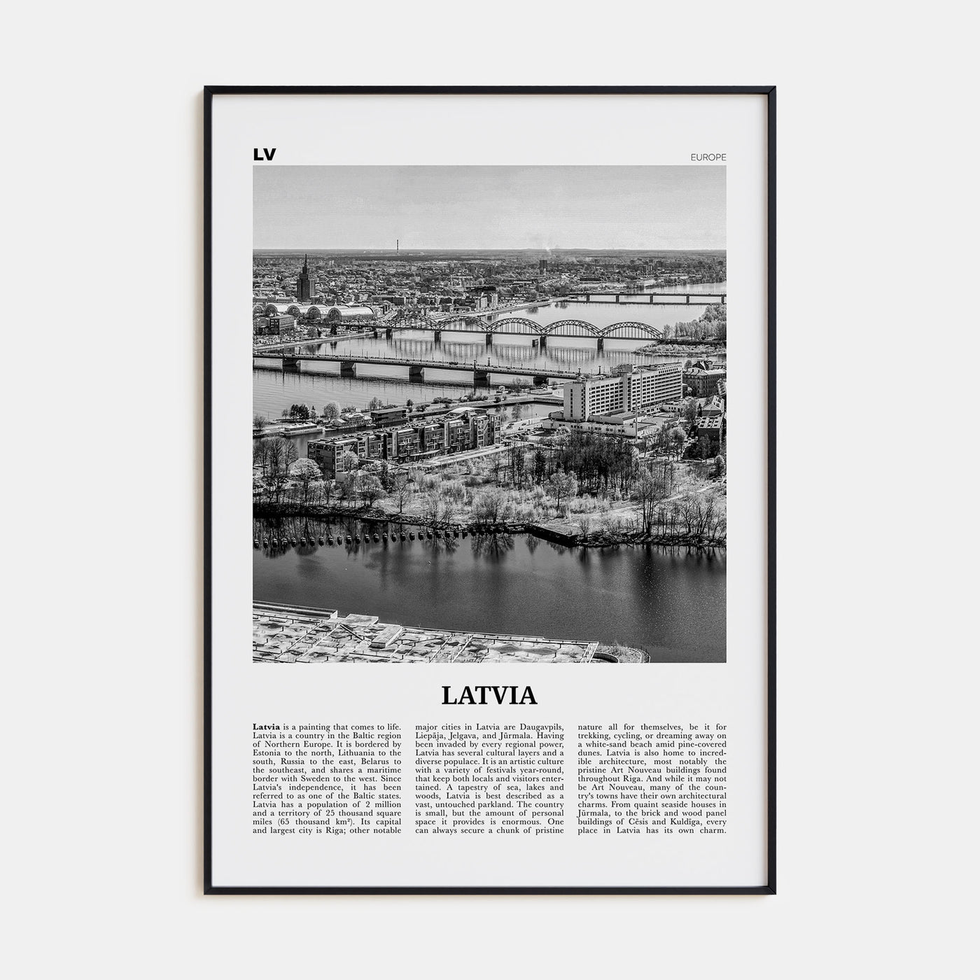Latvia Travel B&W Poster
