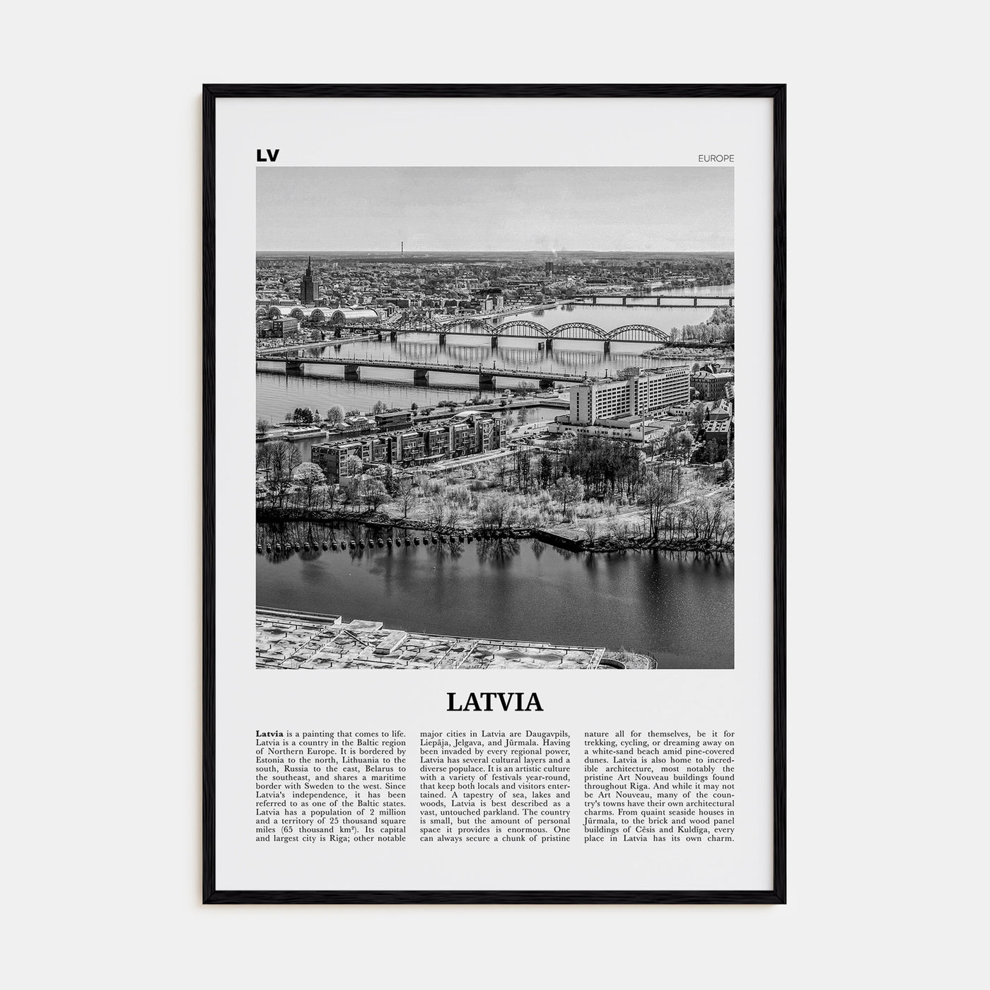Latvia Travel B&W Poster