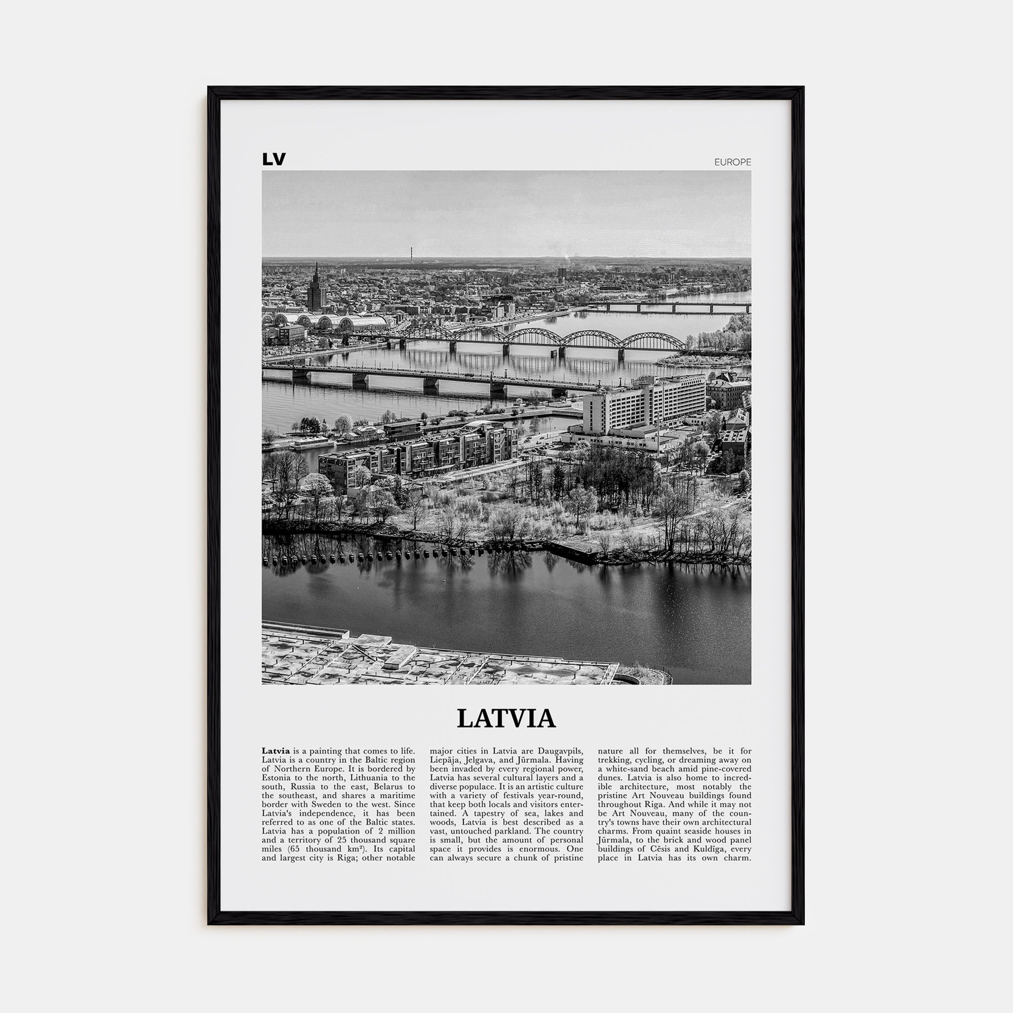 Latvia Travel B&W Poster