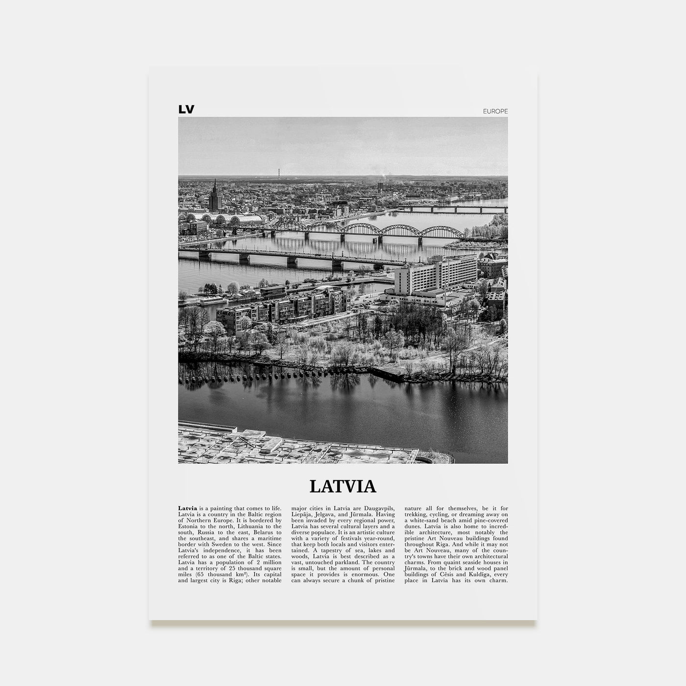 Latvia Travel B&W Poster