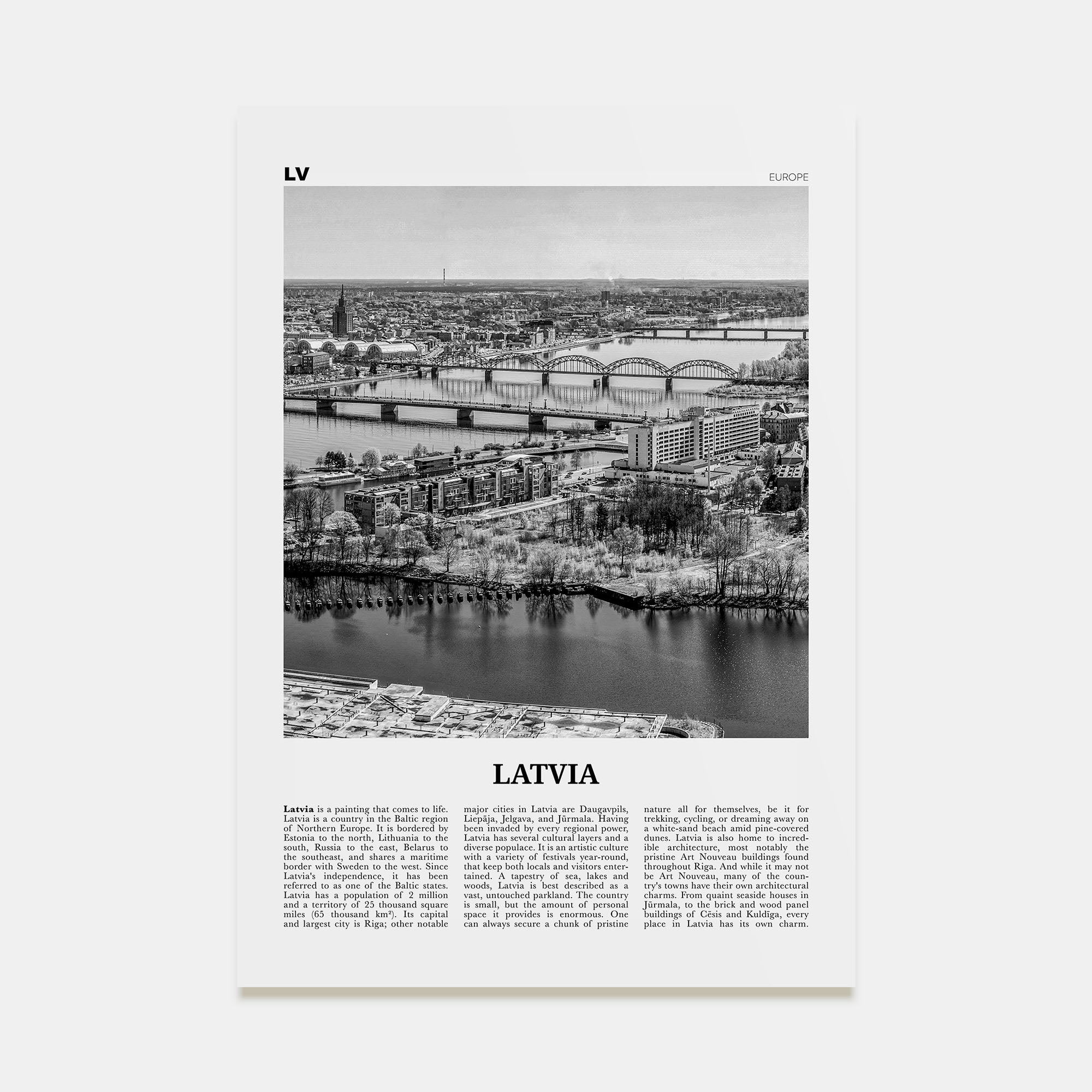 Latvia Travel B&W Poster