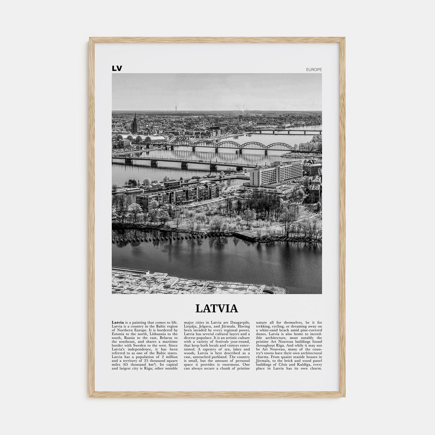 Latvia Travel B&W Poster