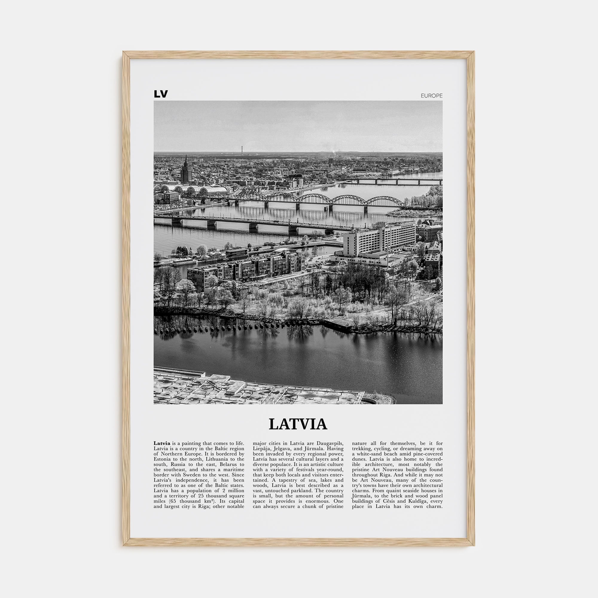 Latvia Travel B&W Poster