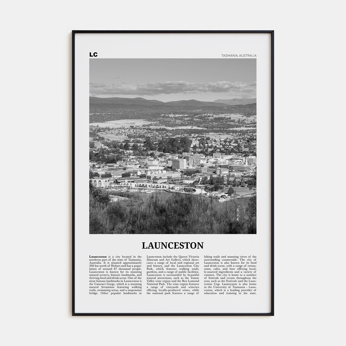 Launceston Travel B&W Poster