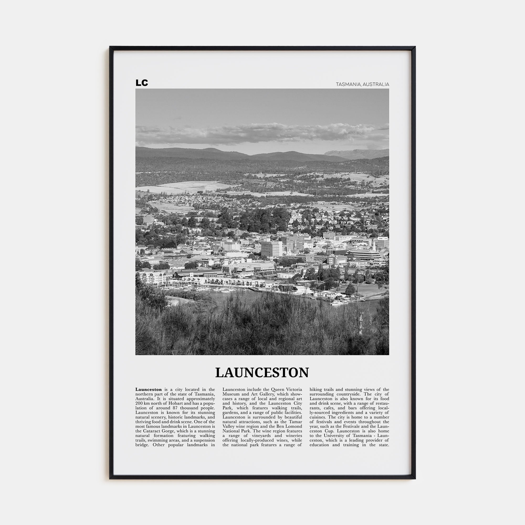 Launceston Travel B&W Poster