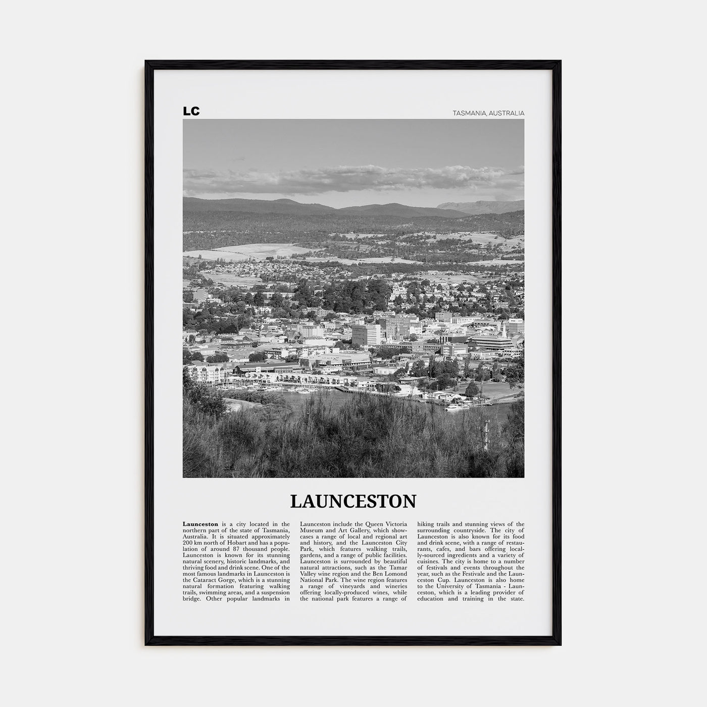 Launceston Travel B&W Poster