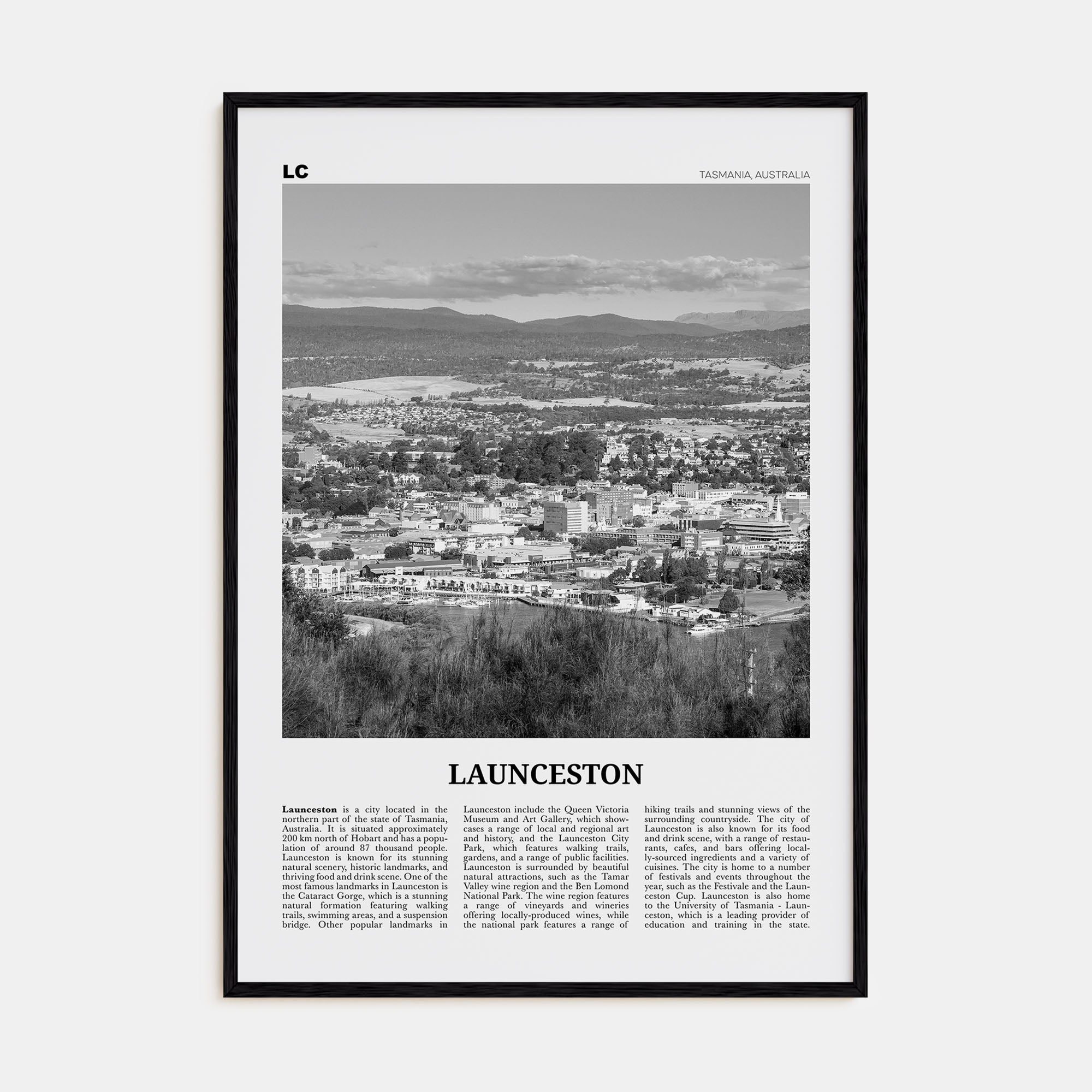 Launceston Travel B&W Poster
