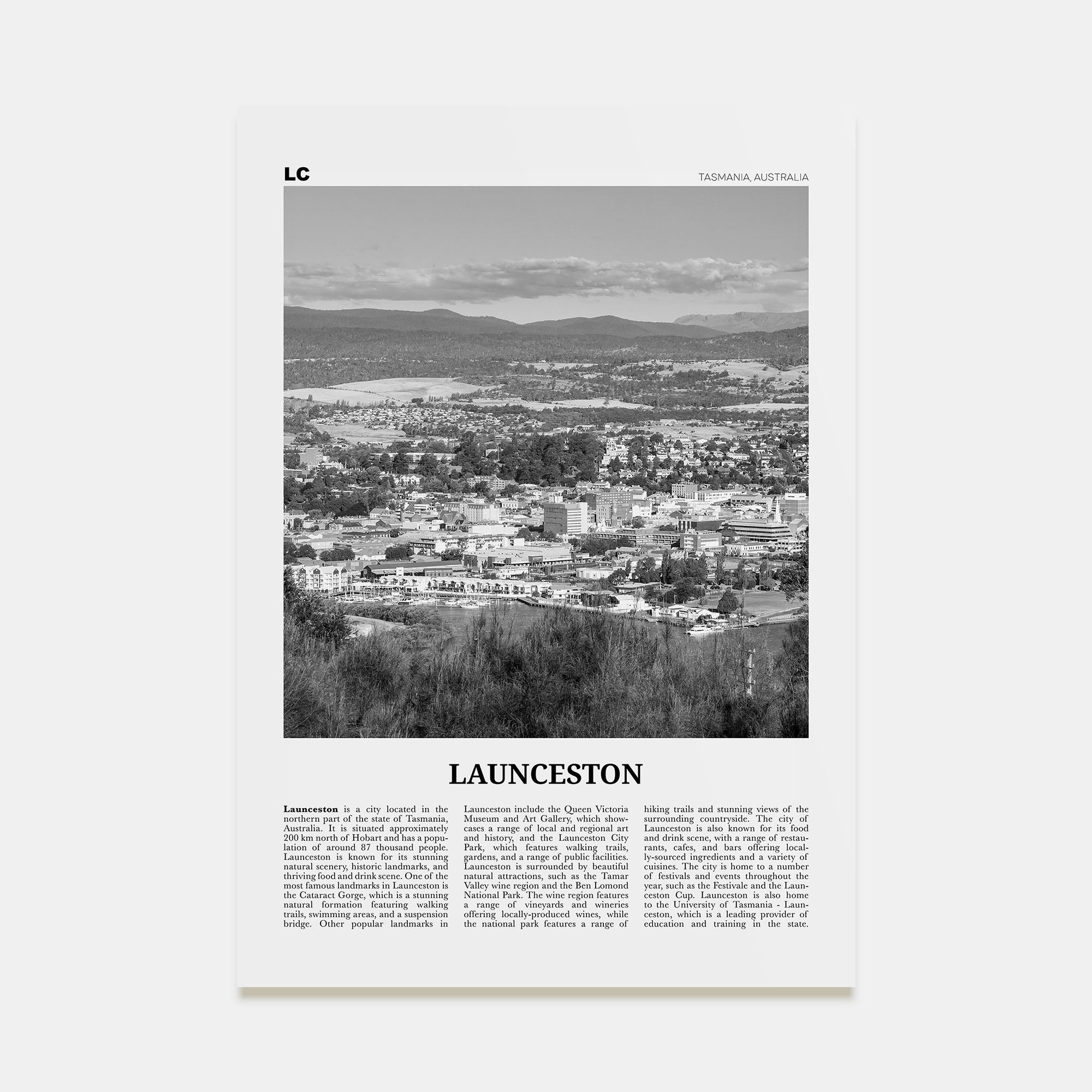 Launceston Travel B&W Poster