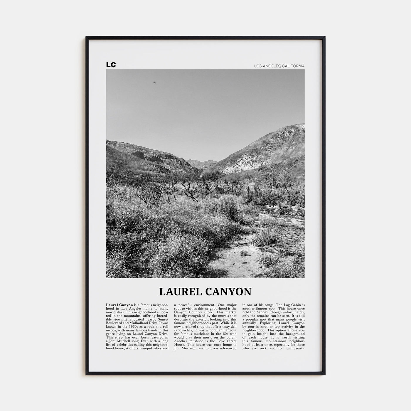 Laurel Canyon Travel B&W Poster