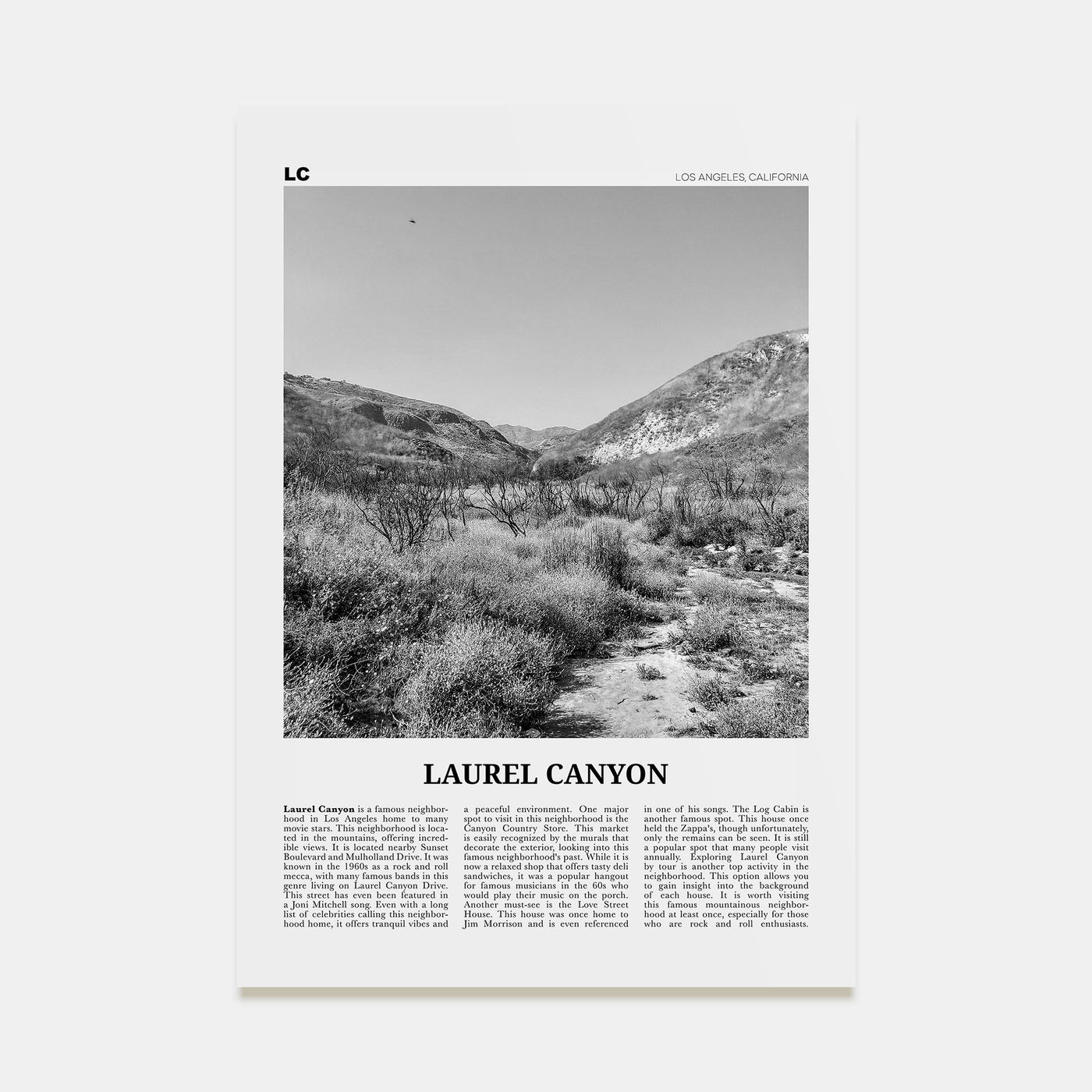 Laurel Canyon Travel B&W Poster
