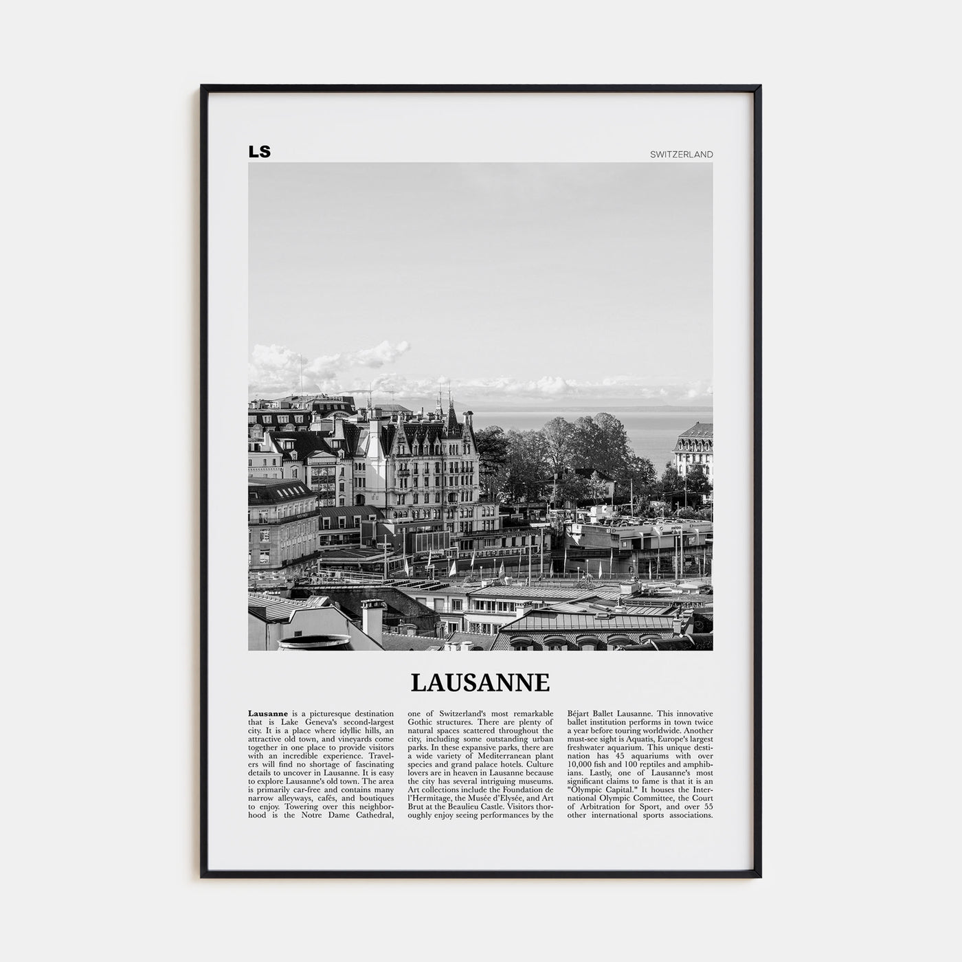 Lausanne Travel B&W Poster