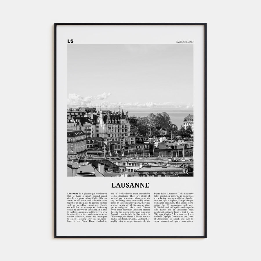 Lausanne Travel B&W Poster