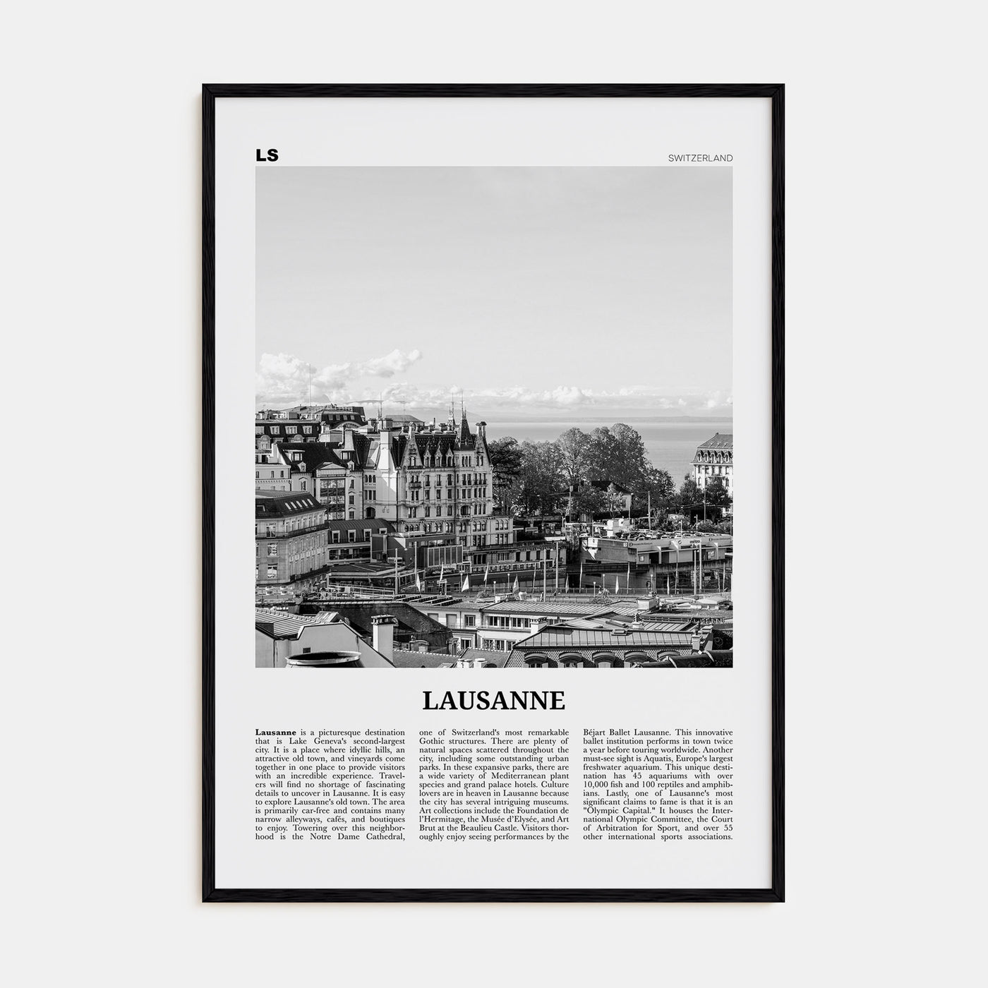 Lausanne Travel B&W Poster