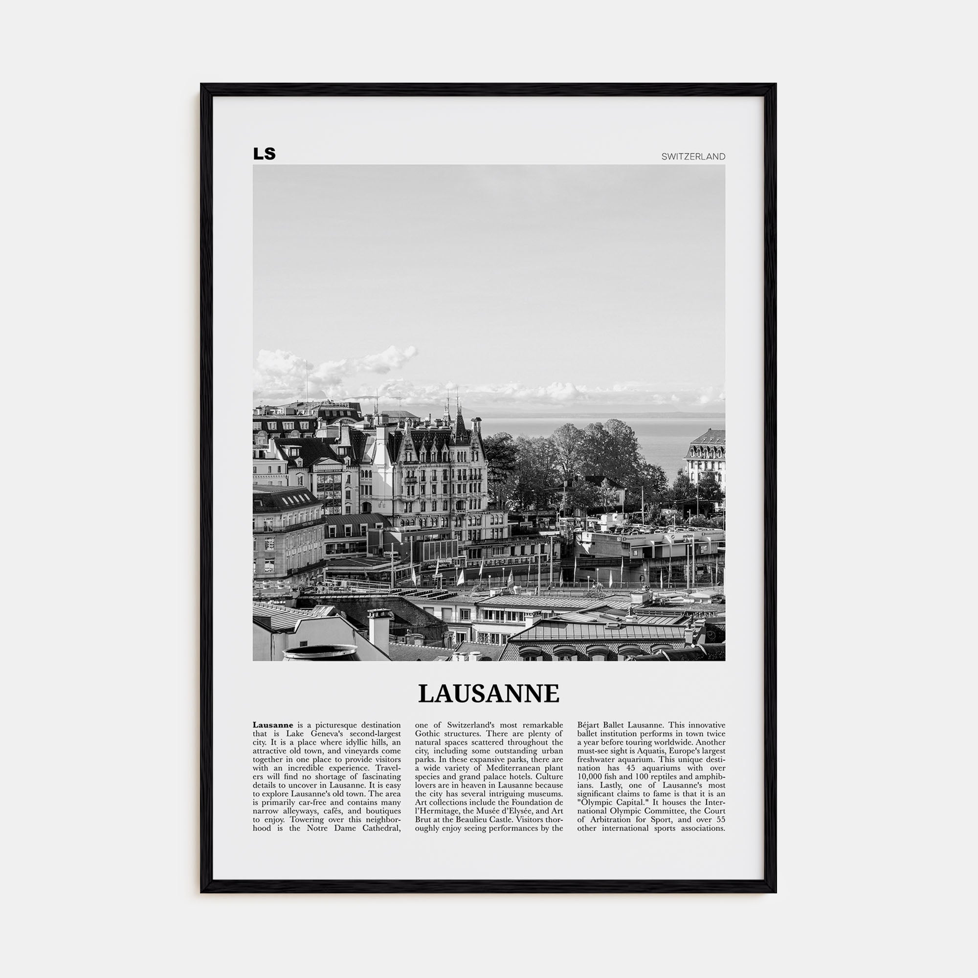 Lausanne Travel B&W Poster
