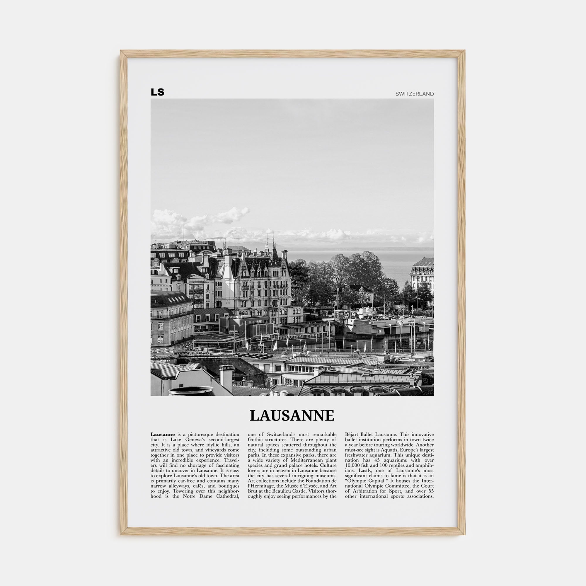 Lausanne Travel B&W Poster