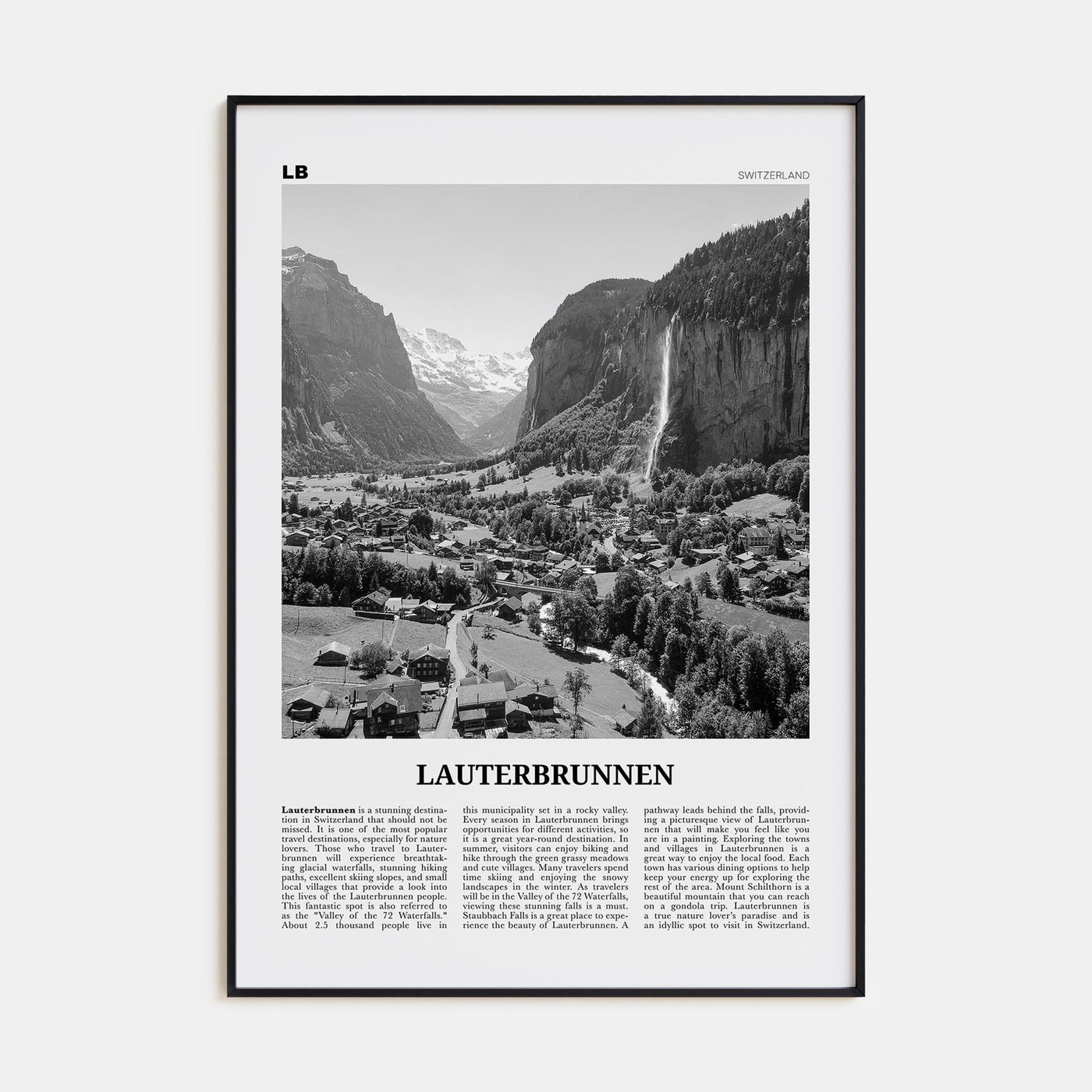 Lauterbrunnen Travel B&W Poster
