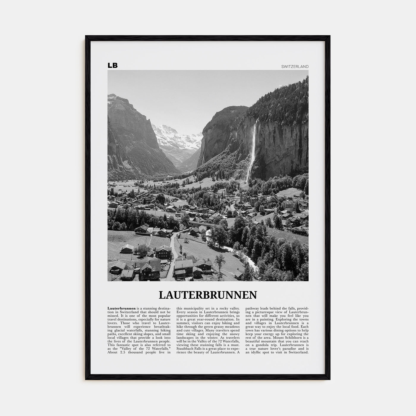 Lauterbrunnen Travel B&W Poster