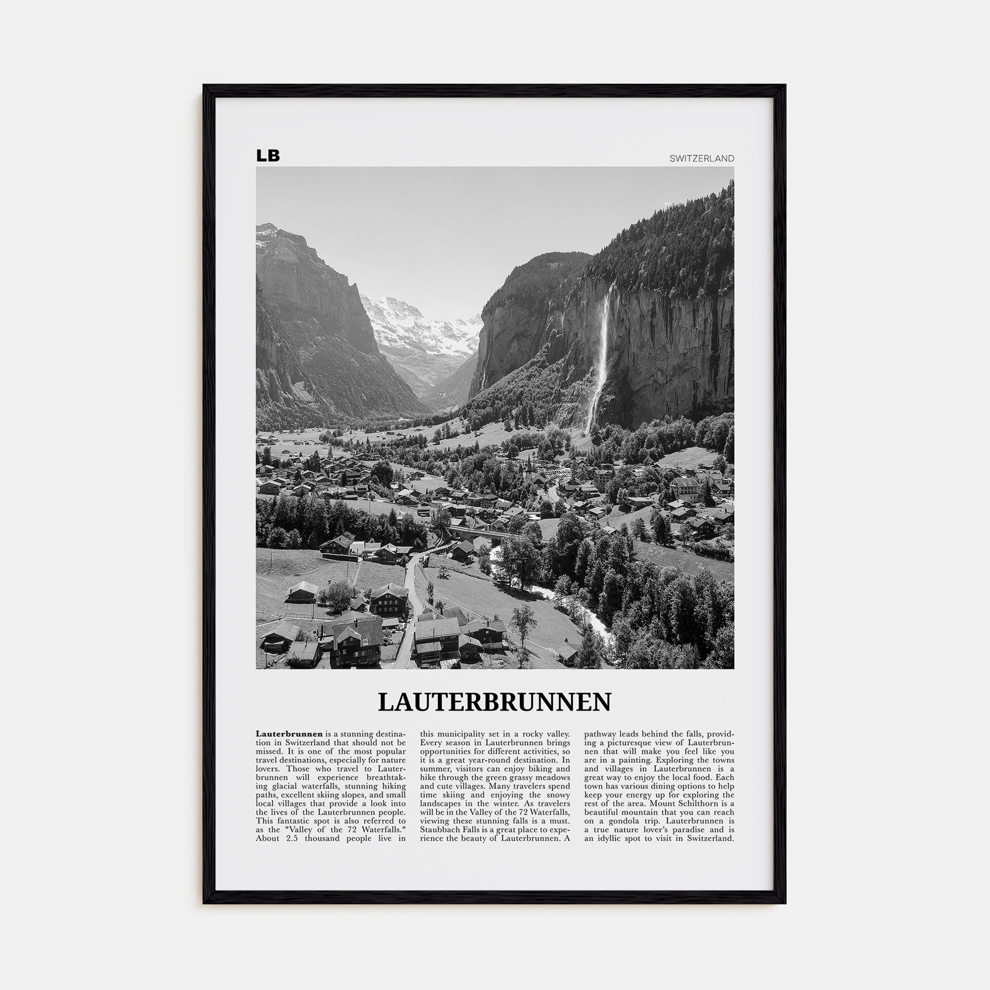 Lauterbrunnen Travel B&W Poster