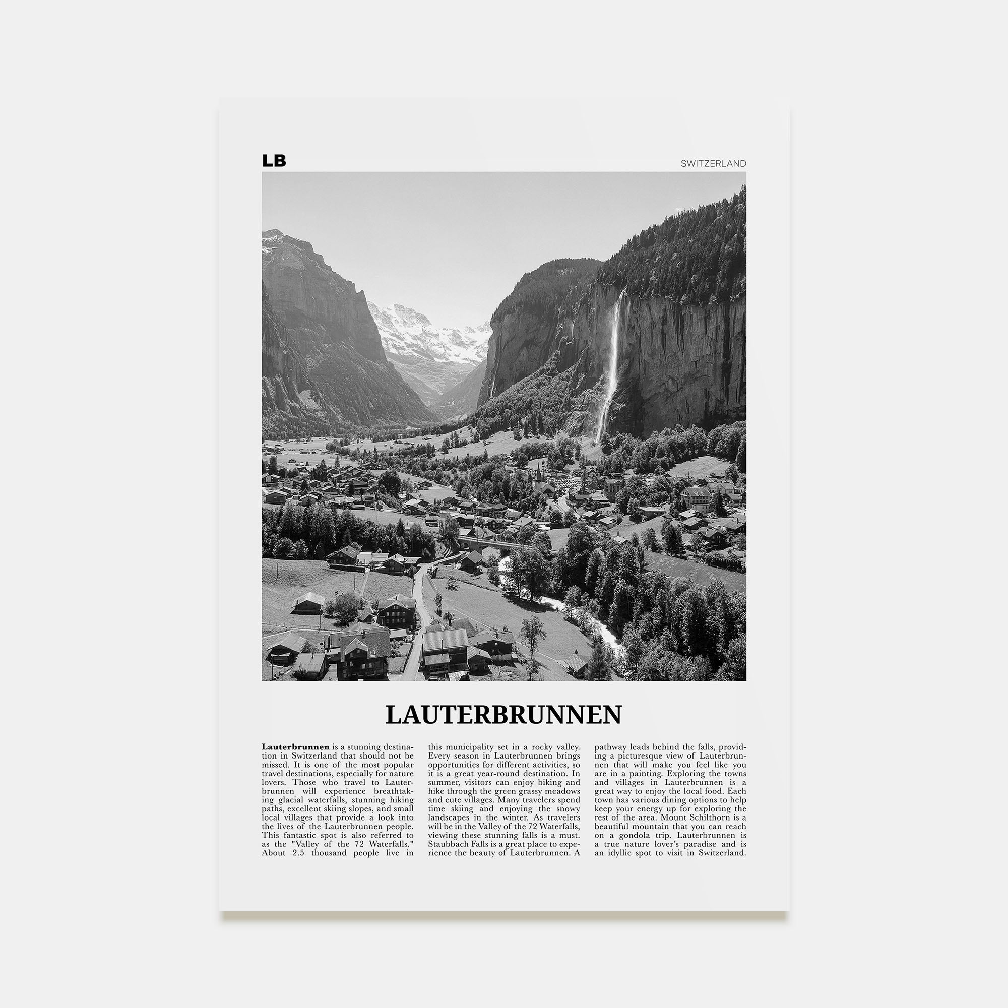 Lauterbrunnen Travel B&W Poster