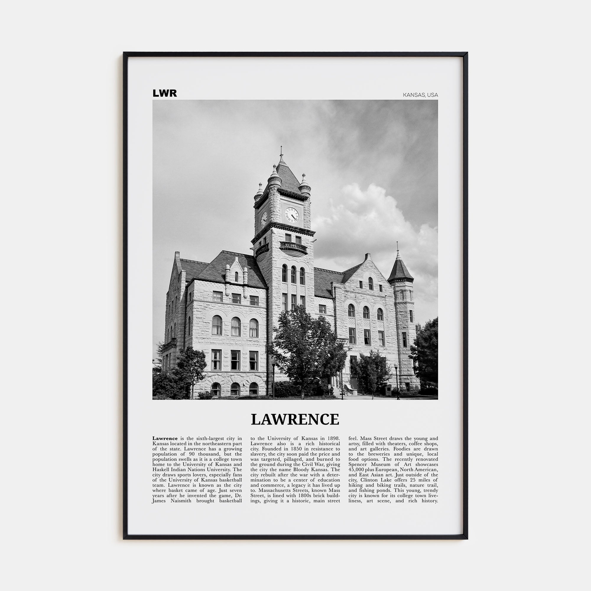 Lawrence, Kansas Travel B&W Poster