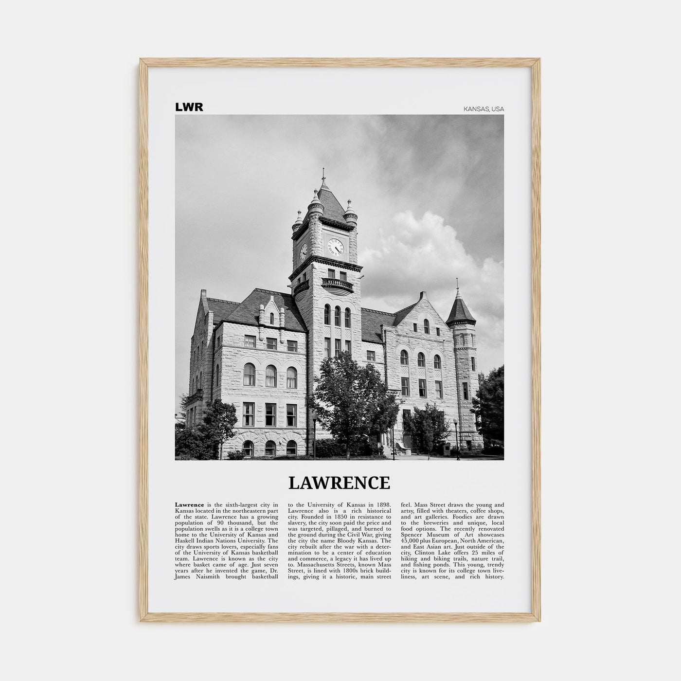 Lawrence, Kansas Travel B&W Poster