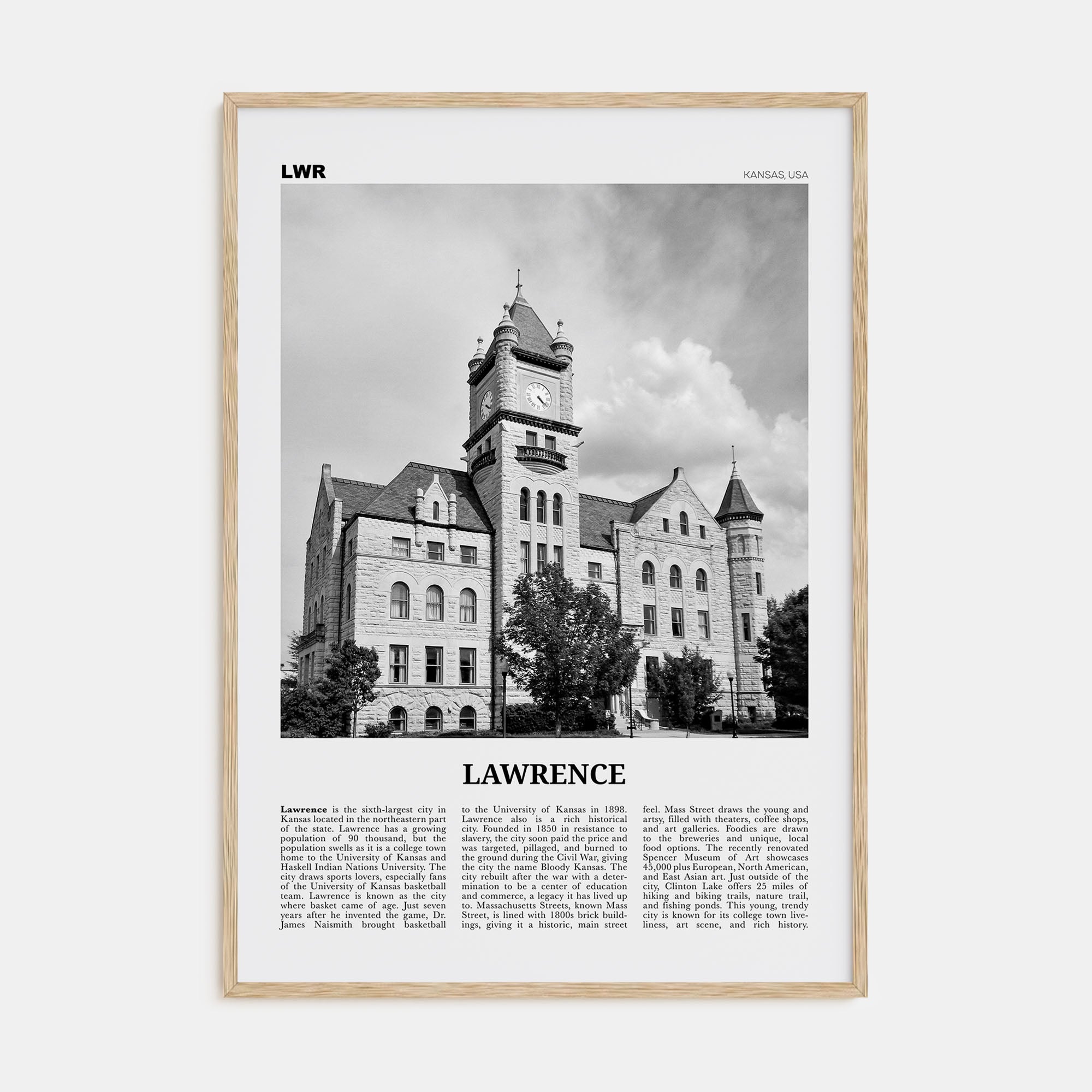 Lawrence, Kansas Travel B&W Poster