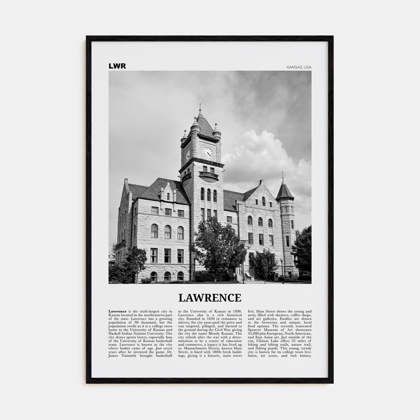 Lawrence, Kansas Travel B&W Poster