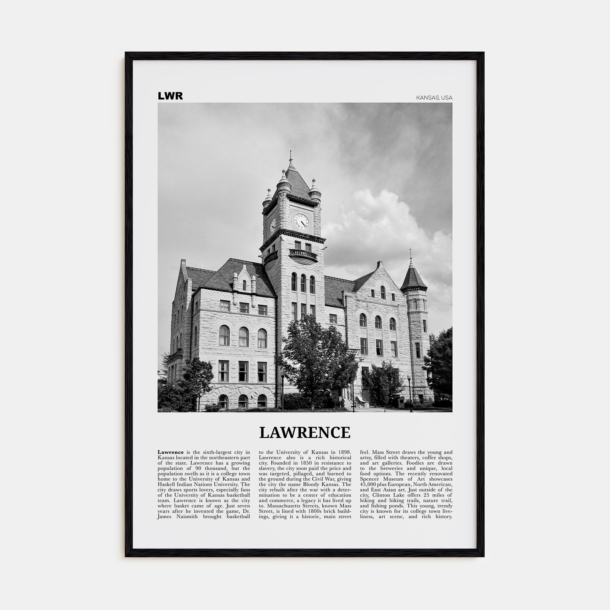 Lawrence, Kansas Travel B&W Poster
