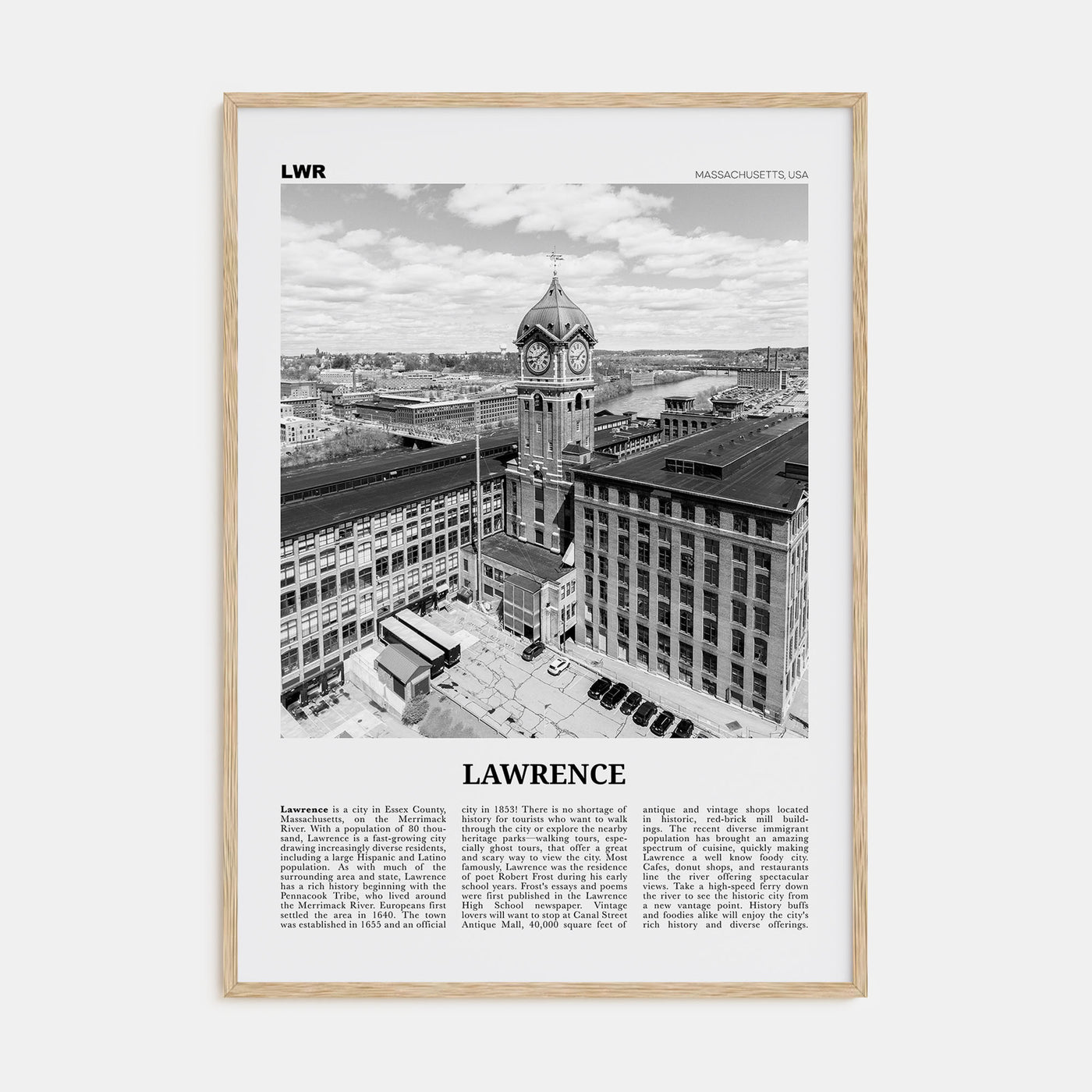 Lawrence, Massachusetts Travel B&W Poster