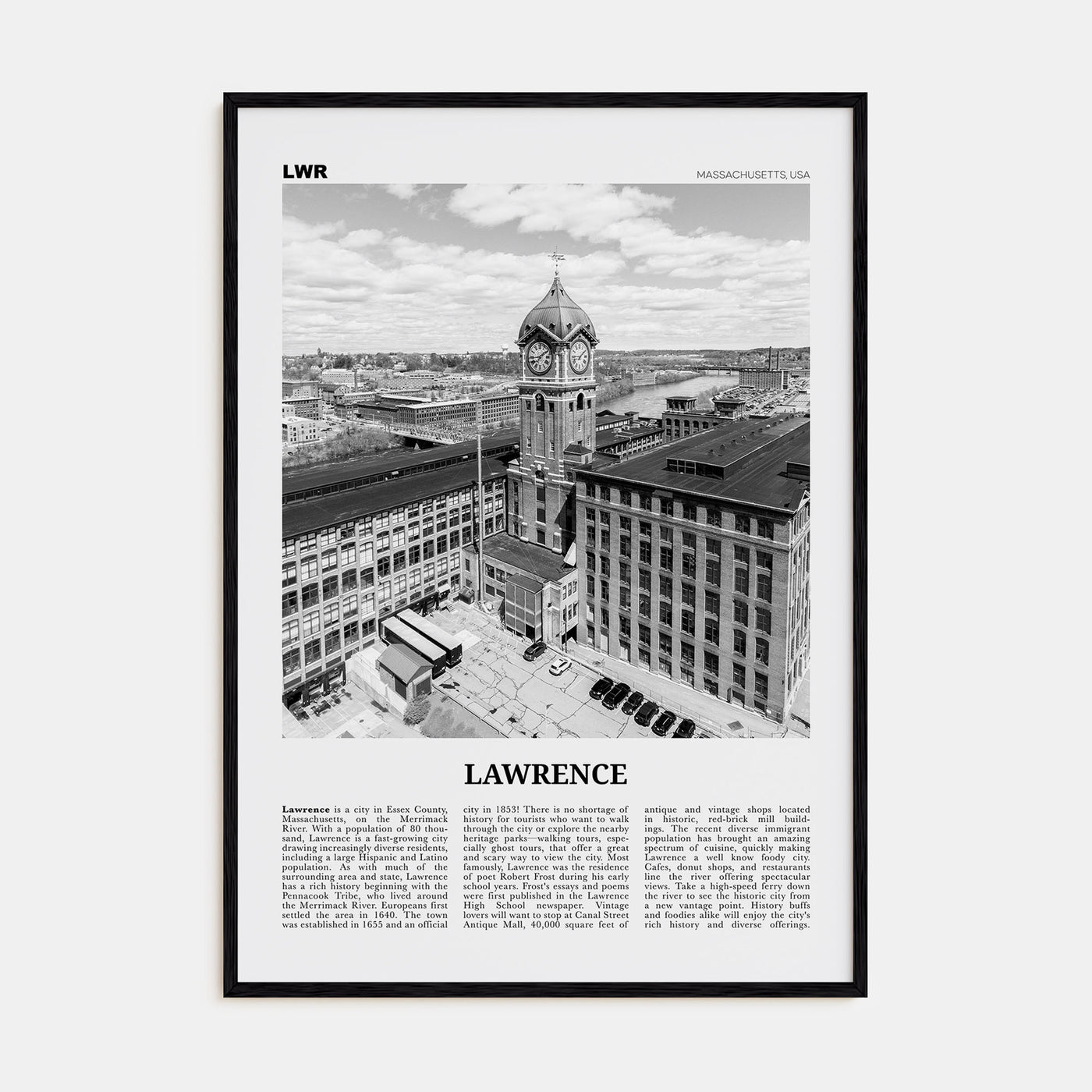 Lawrence, Massachusetts Travel B&W Poster