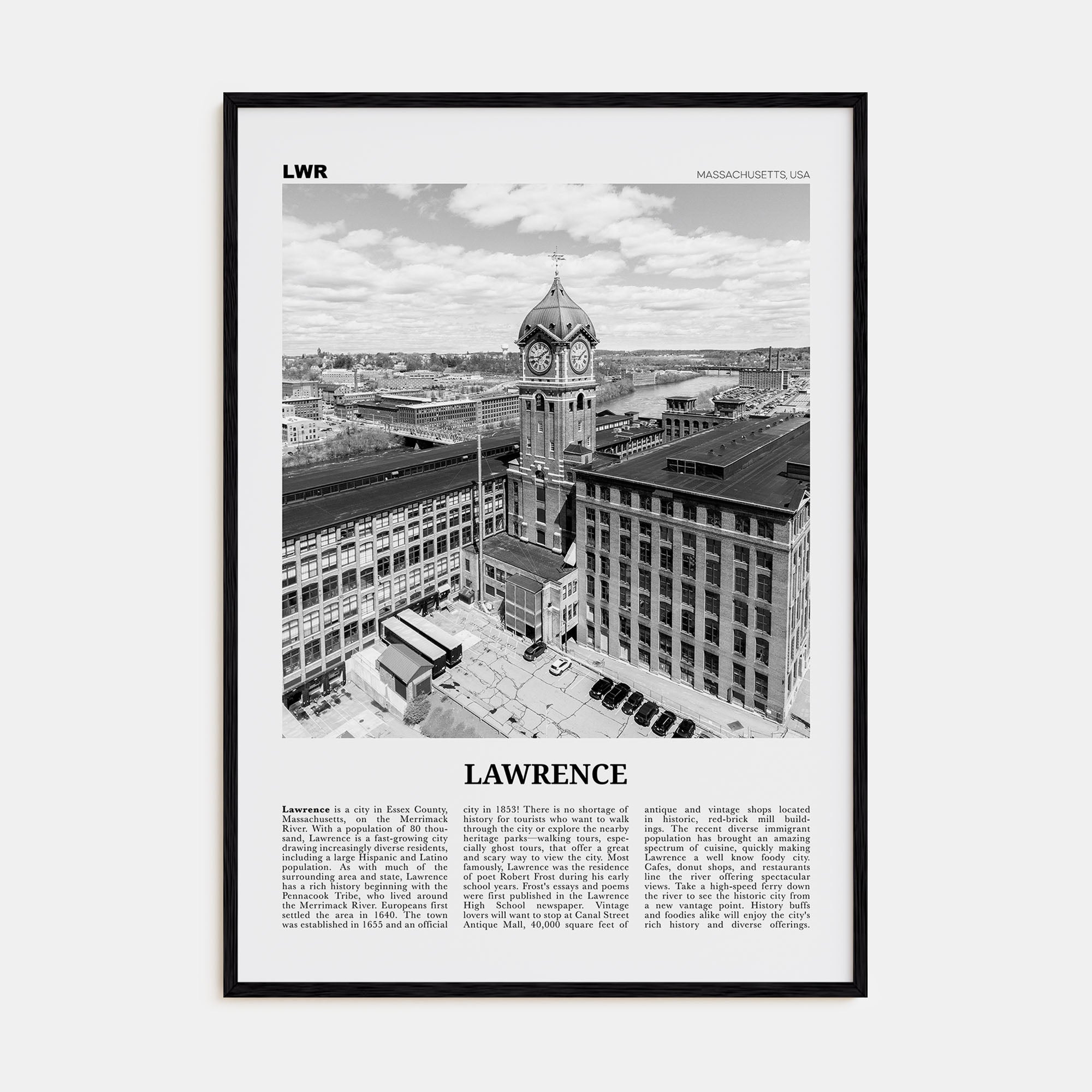 Lawrence, Massachusetts Travel B&W Poster