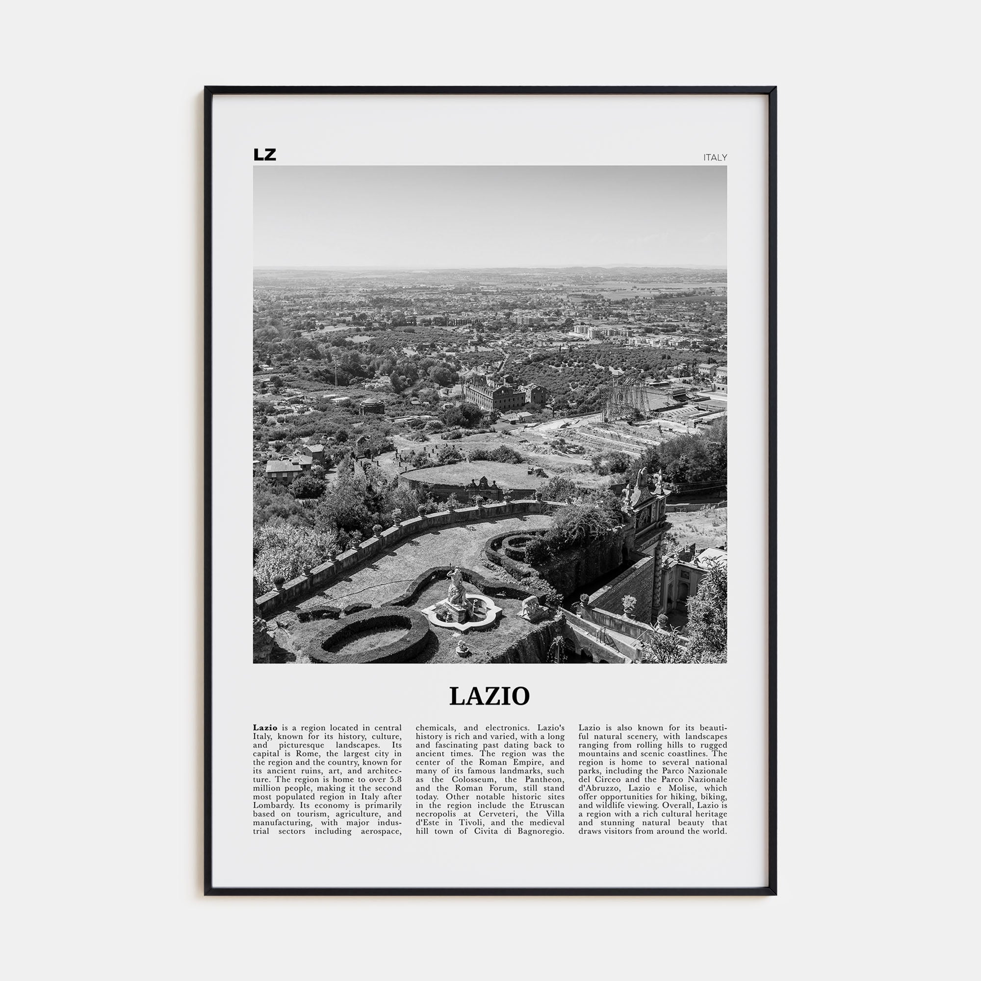 Lazio Travel B&W Poster