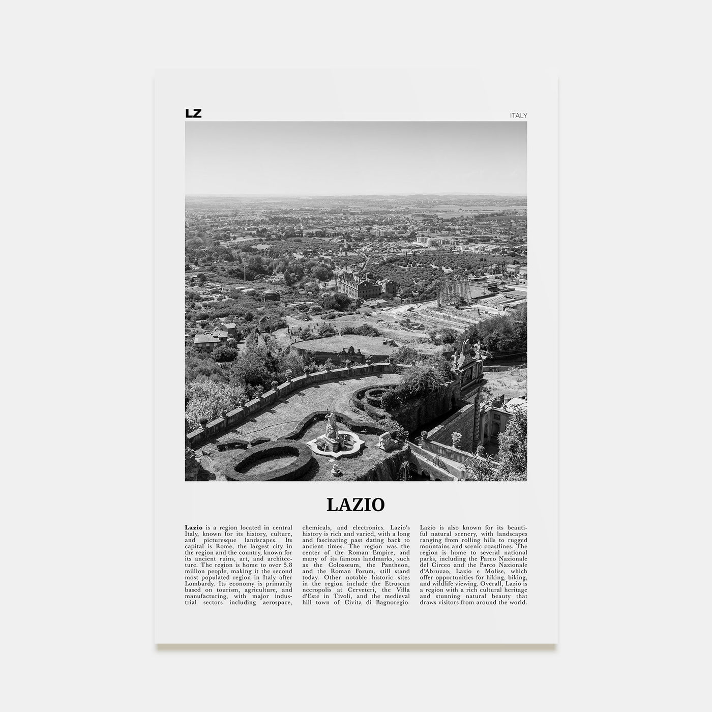Lazio Travel B&W Poster
