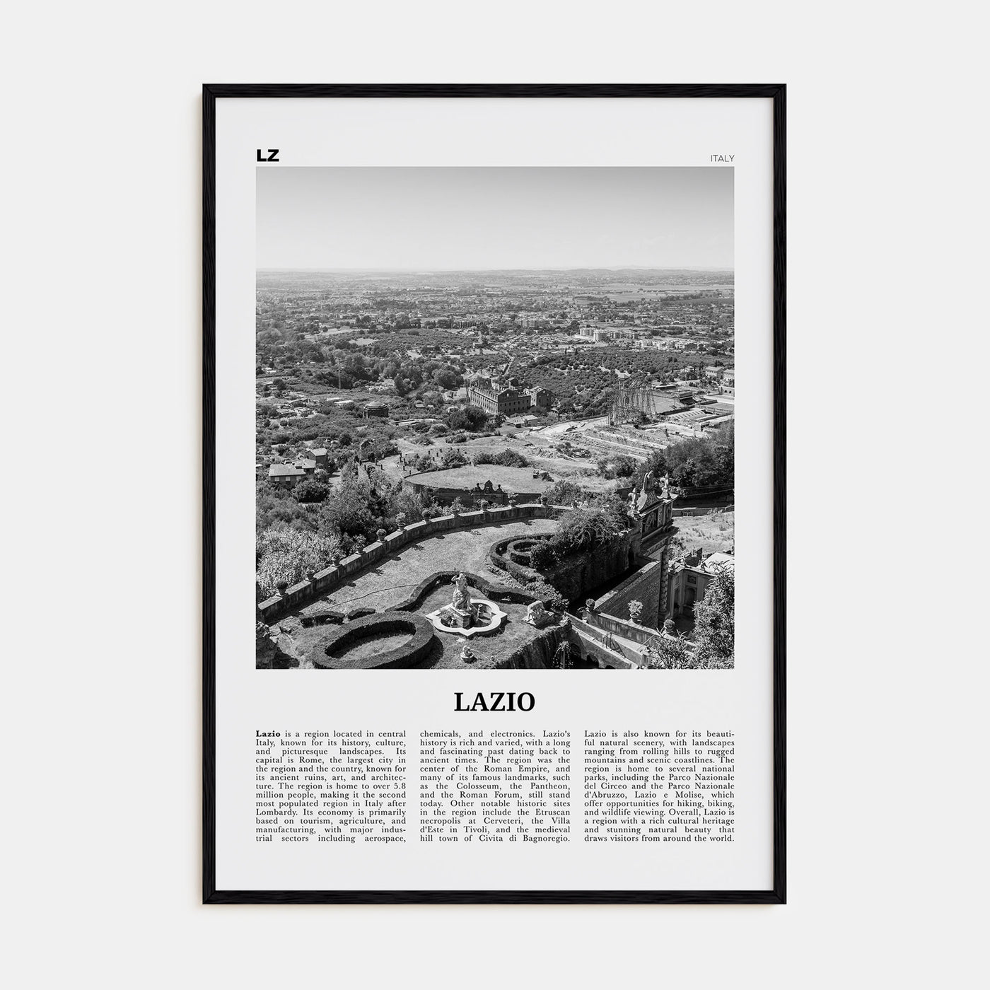 Lazio Travel B&W Poster
