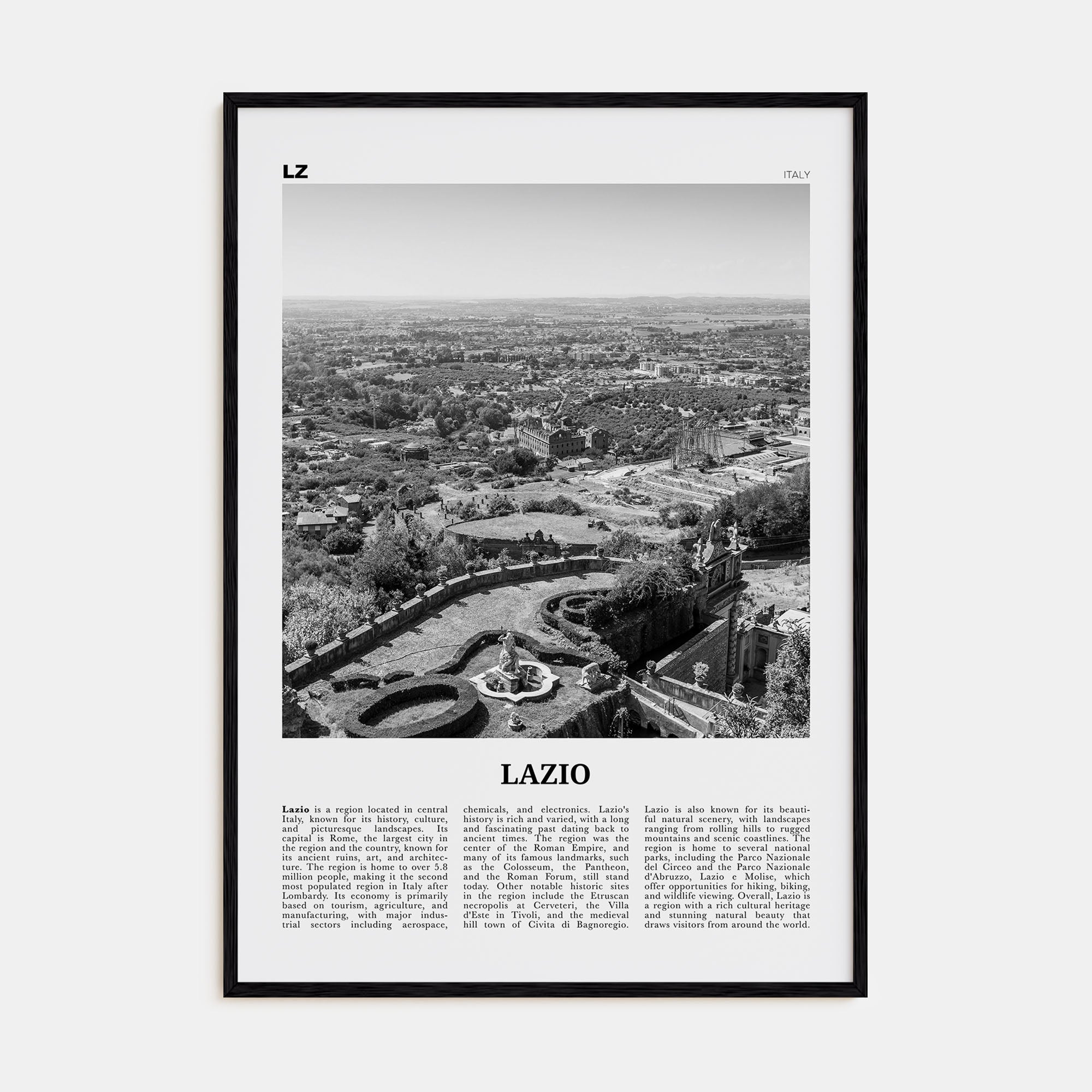 Lazio Travel B&W Poster