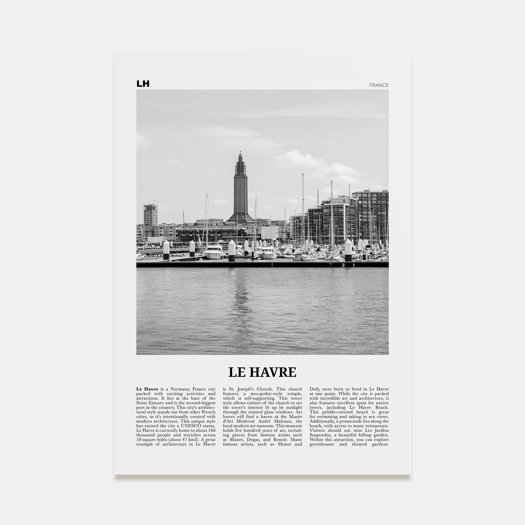 Le Havre Travel B&W Poster