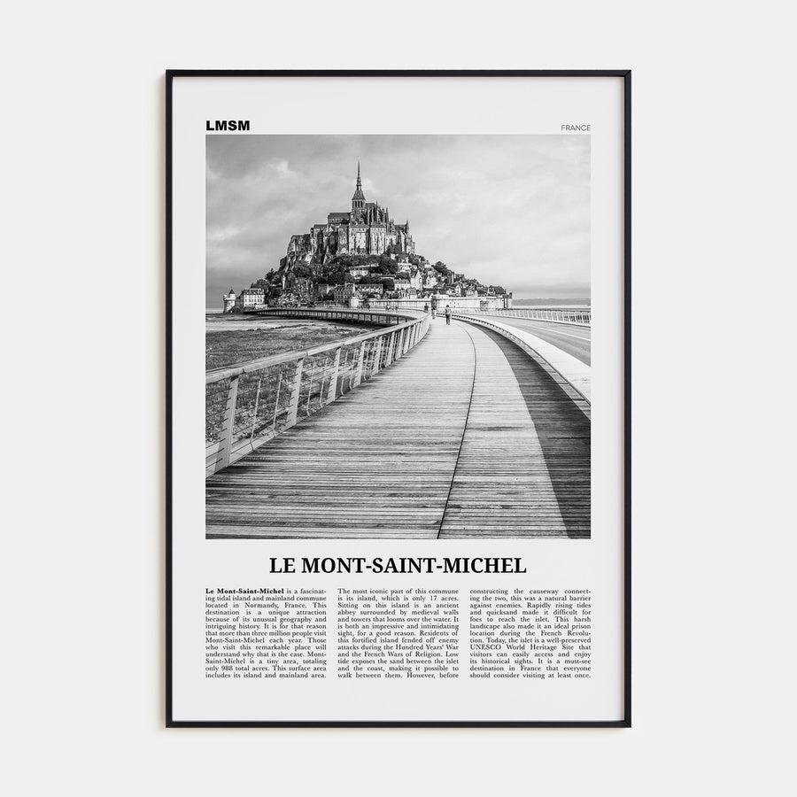 Le Mont-Saint-Michel Travel B&W Poster