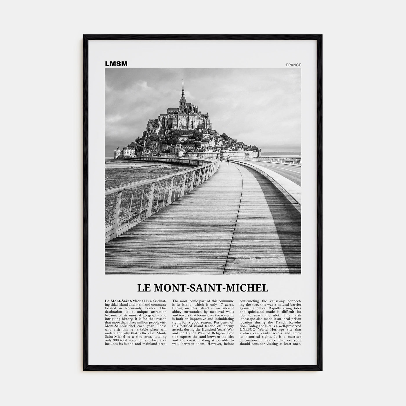Le Mont-Saint-Michel Travel B&W Poster
