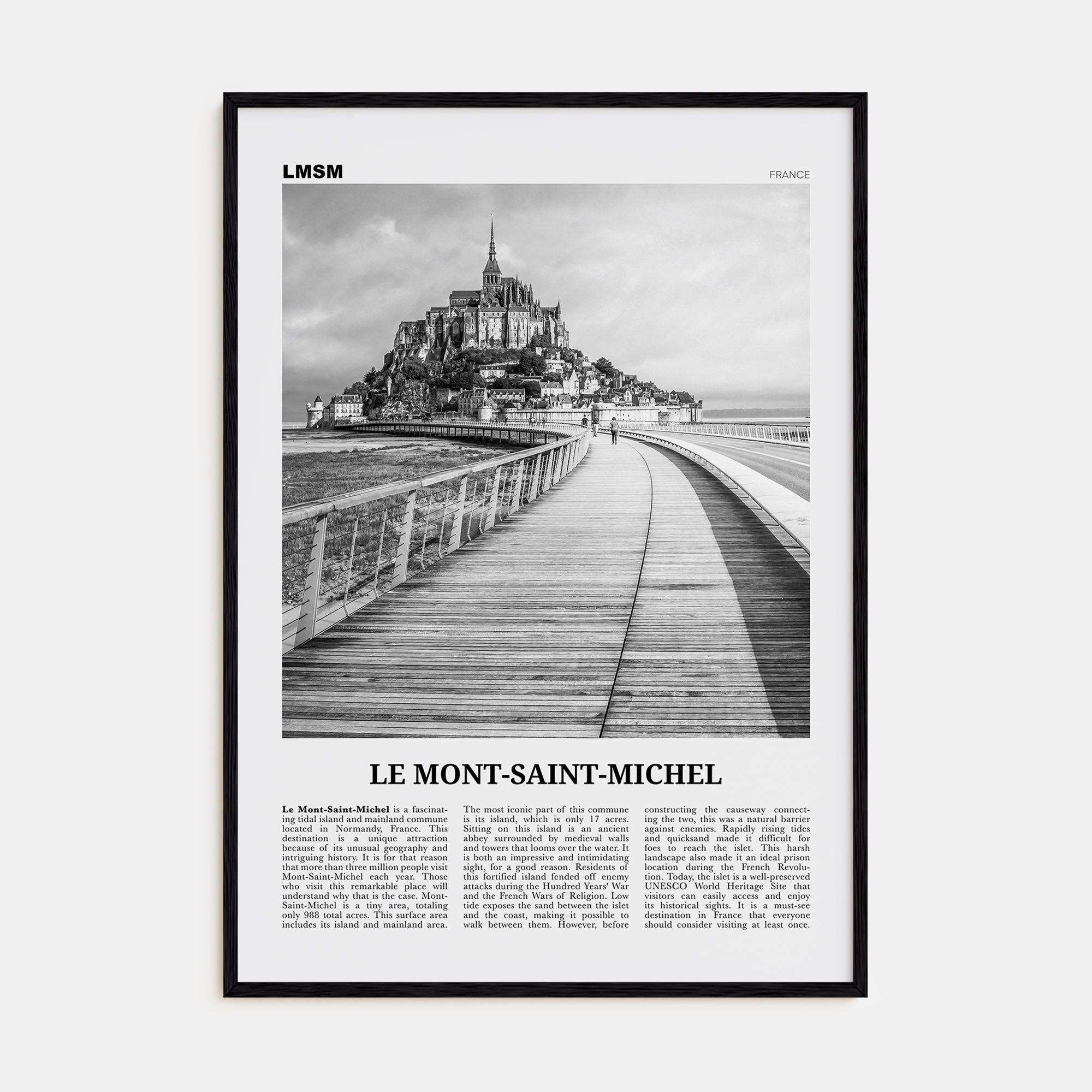 Le Mont-Saint-Michel Travel B&W Poster