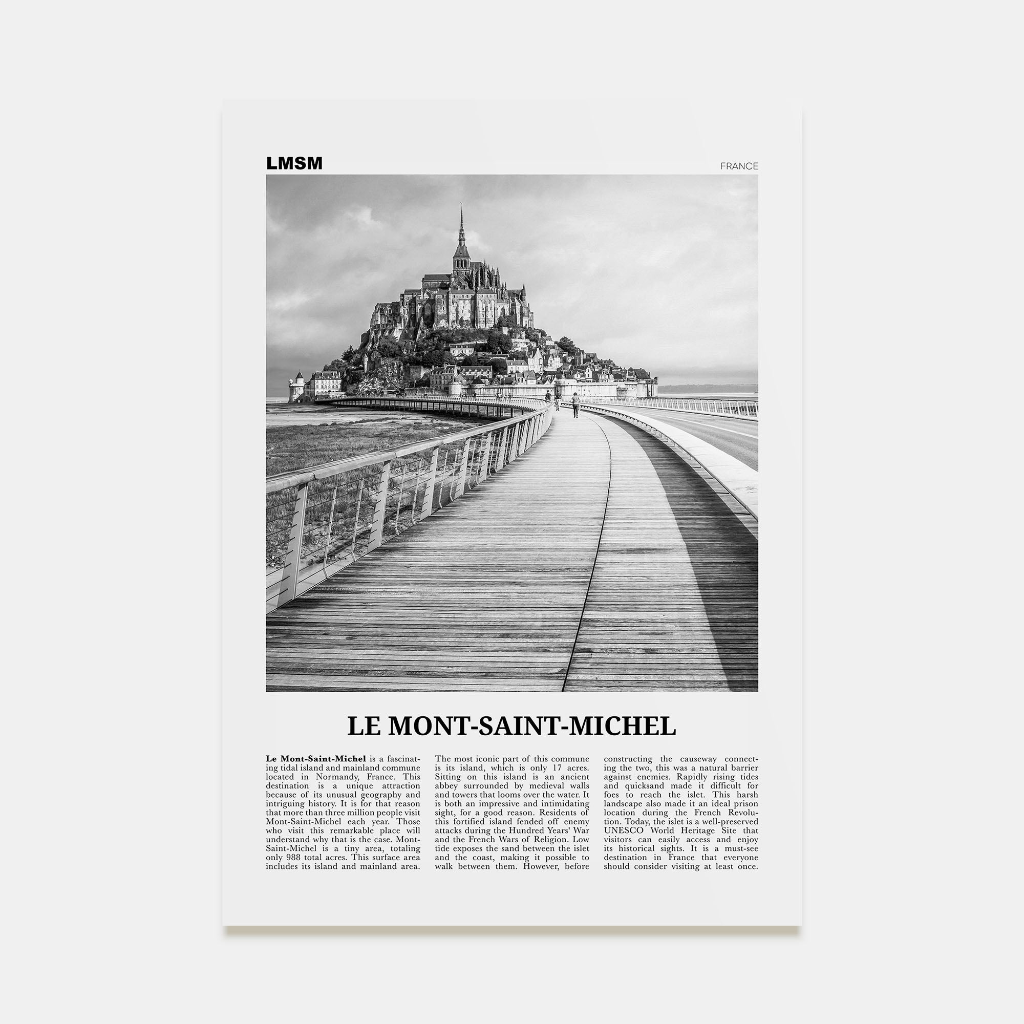Le Mont-Saint-Michel Travel B&W Poster