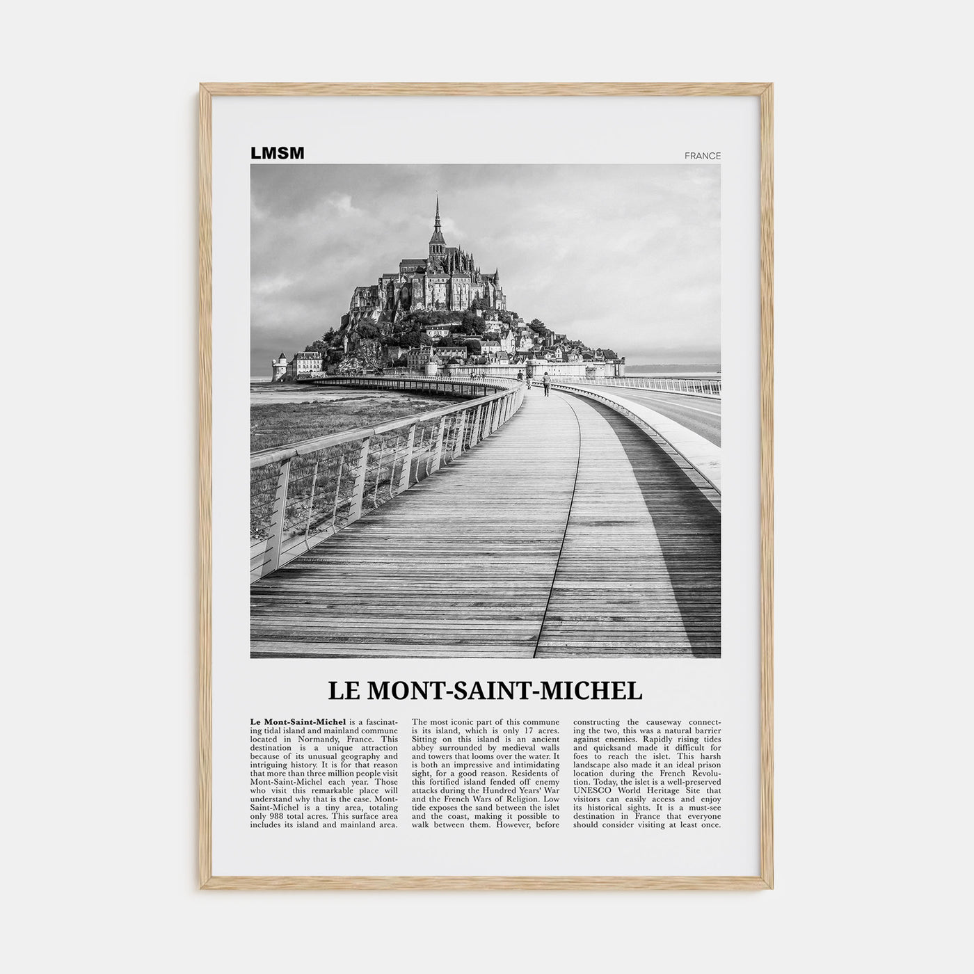 Le Mont-Saint-Michel Travel B&W Poster