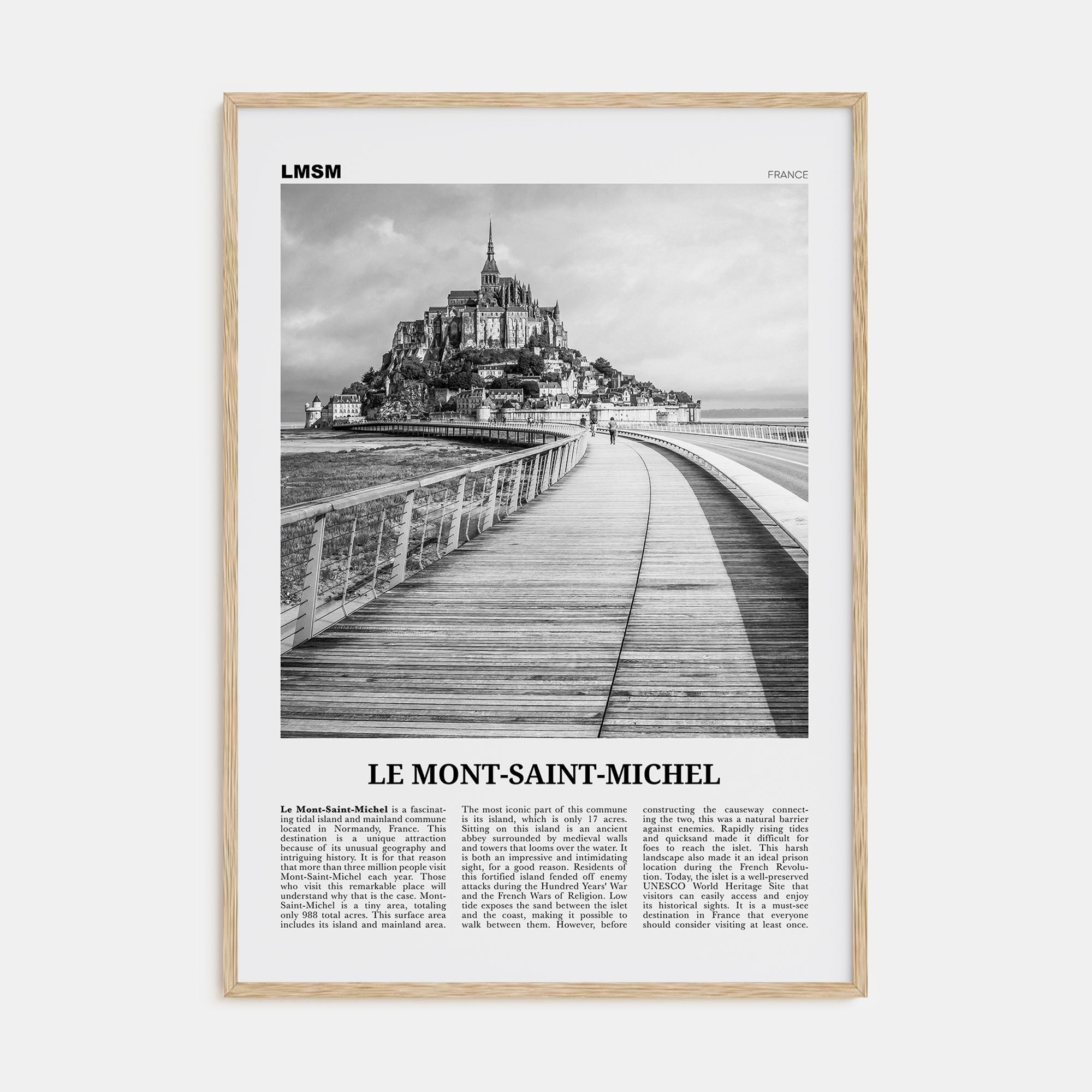 Le Mont-Saint-Michel Travel B&W Poster