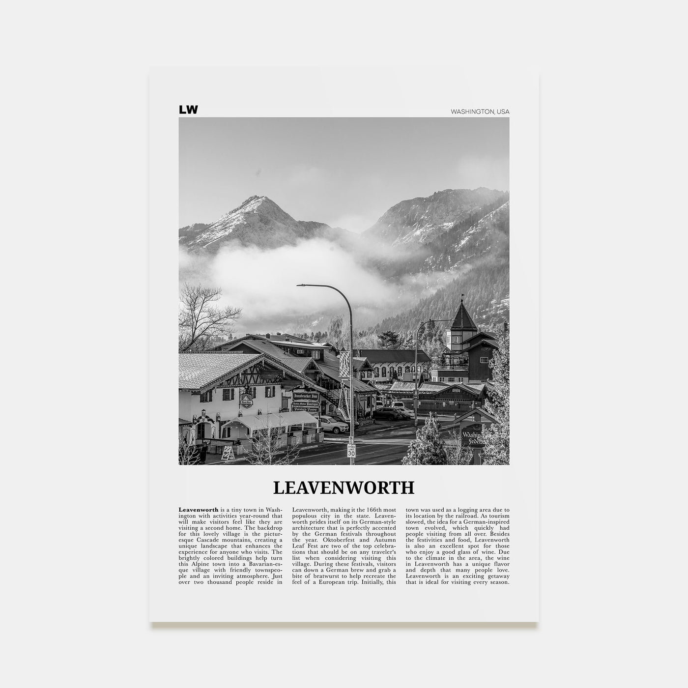 Leavenworth Travel B&W Poster