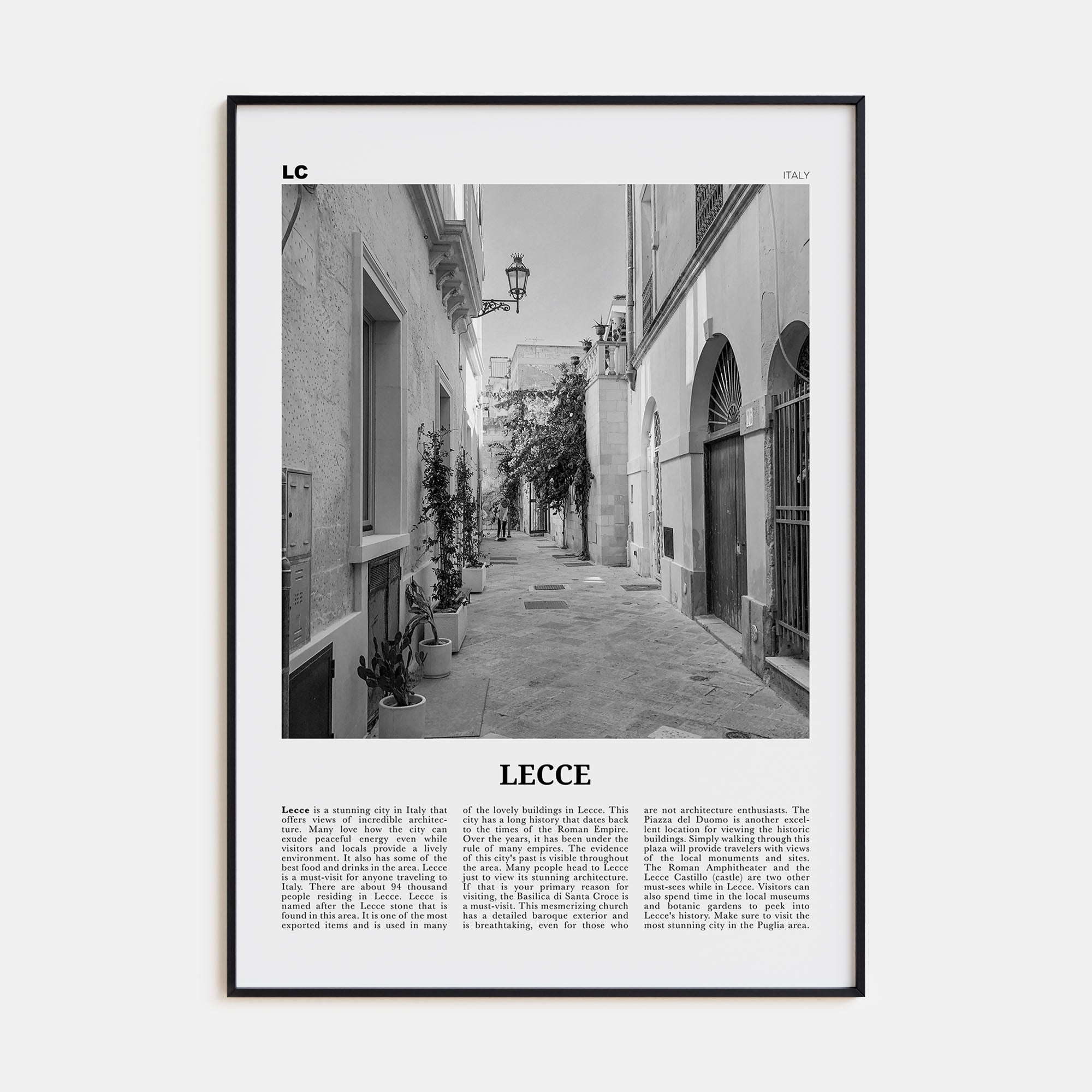 Lecce Travel B&W Poster