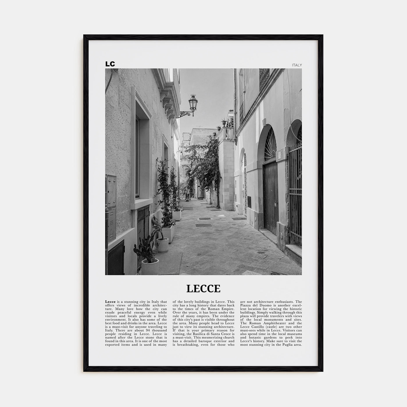 Lecce Travel B&W Poster