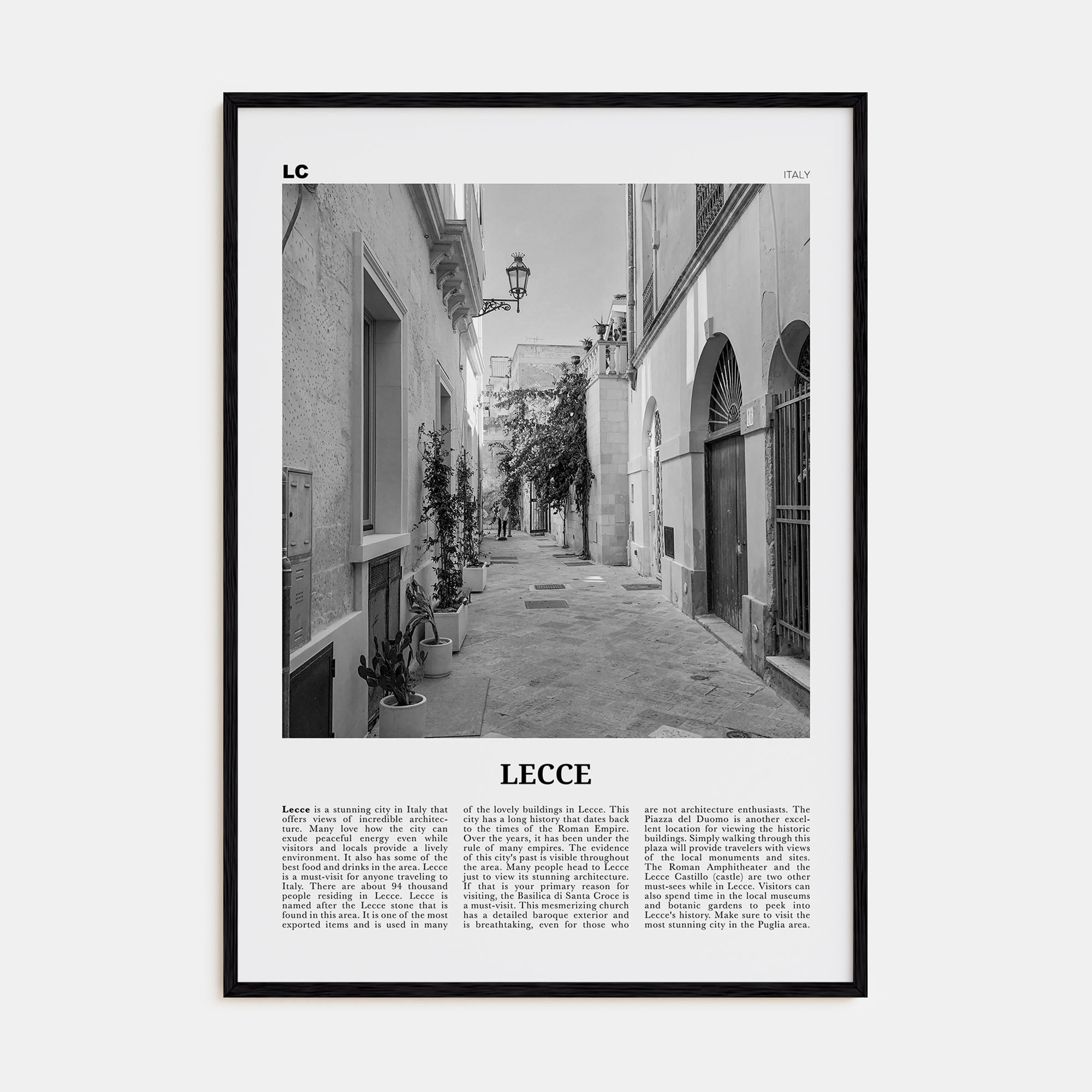 Lecce Travel B&W Poster