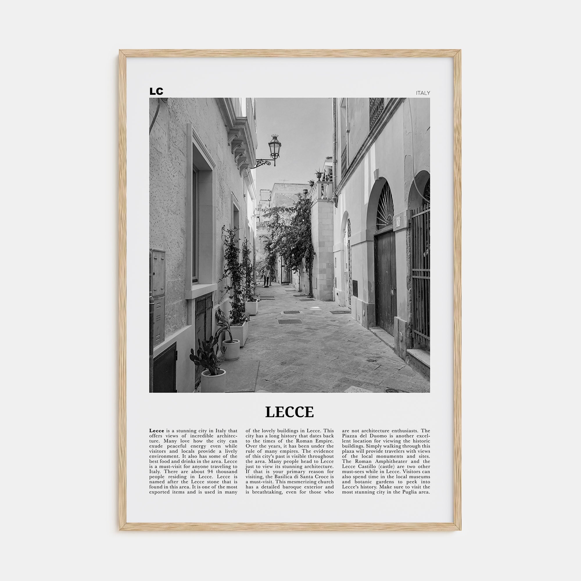 Lecce Travel B&W Poster