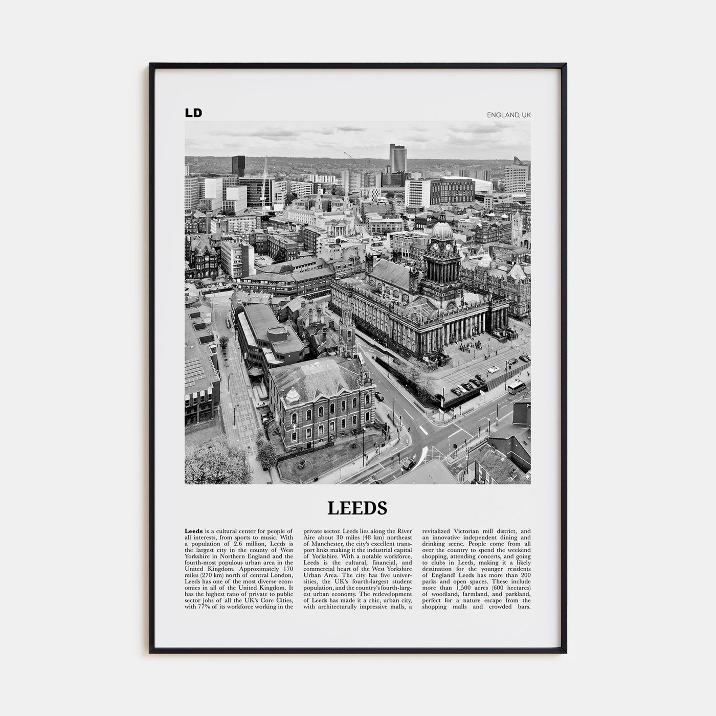 Leeds Travel B&W Poster