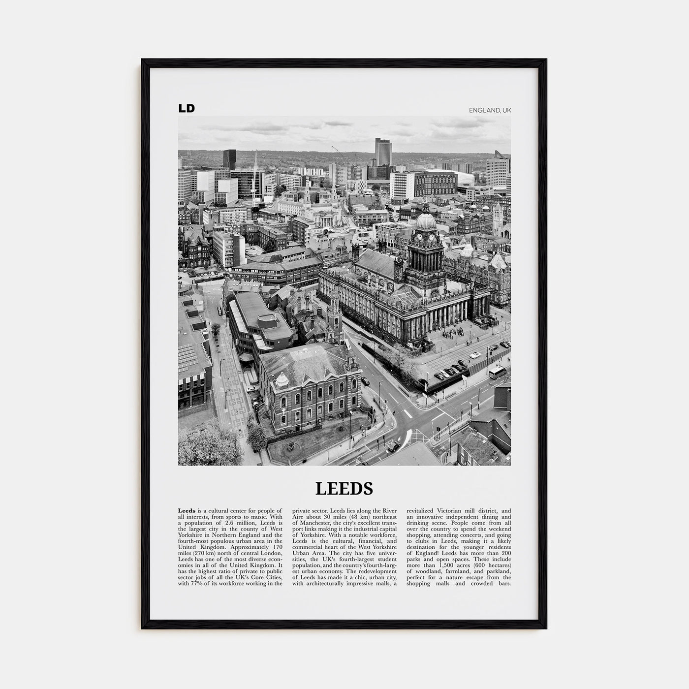 Leeds Travel B&W Poster